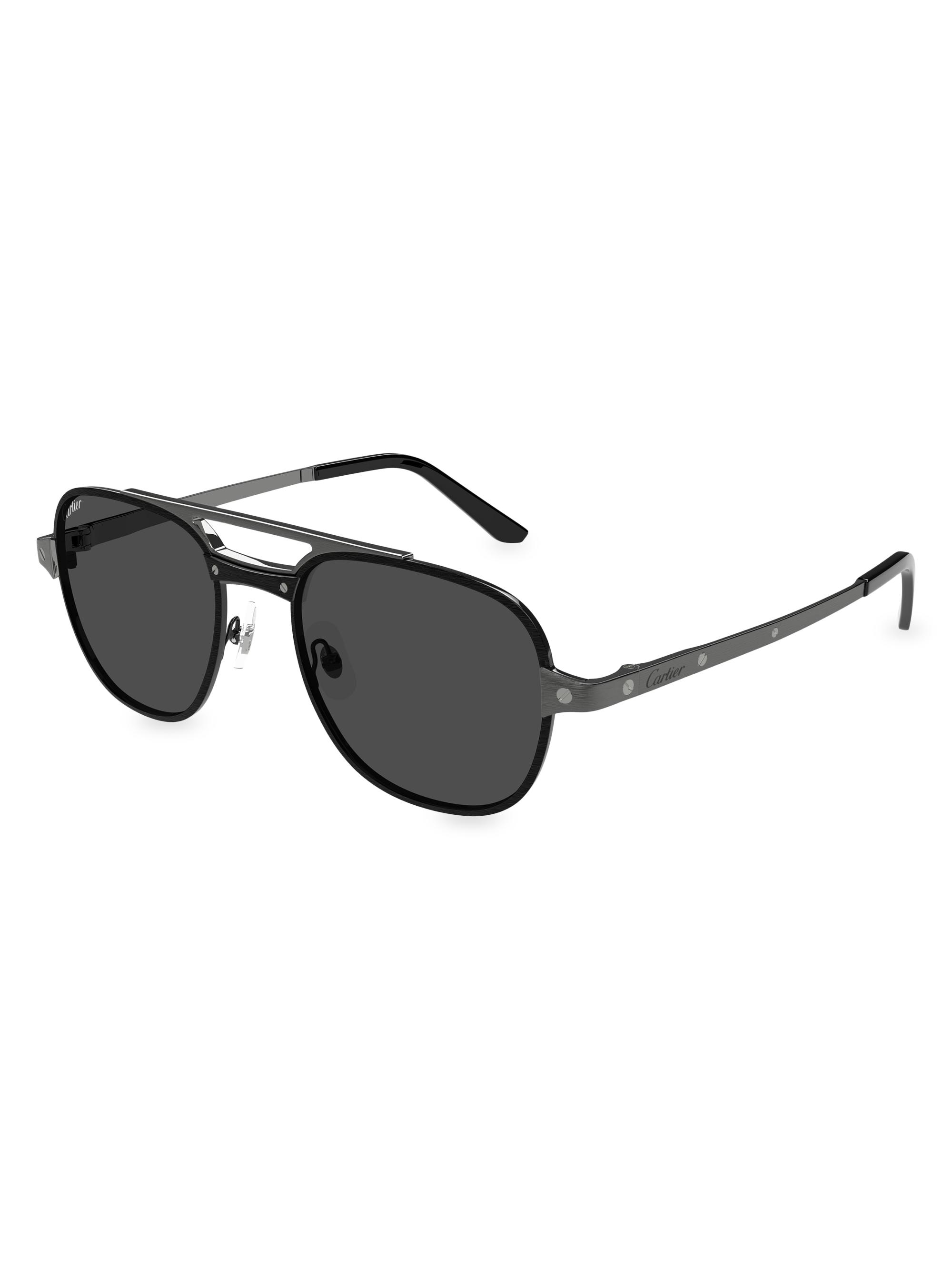 Cartier Men's Santos Classic 59MM Round Sunglasses - Dark Grey Black