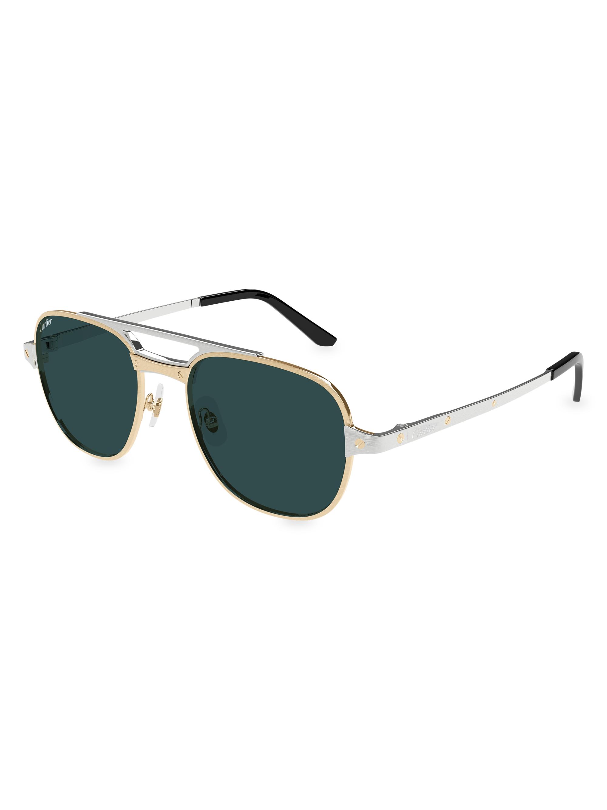 Cartier Men's Santos Classic 59MM Round Sunglasses - Green Gold Silver