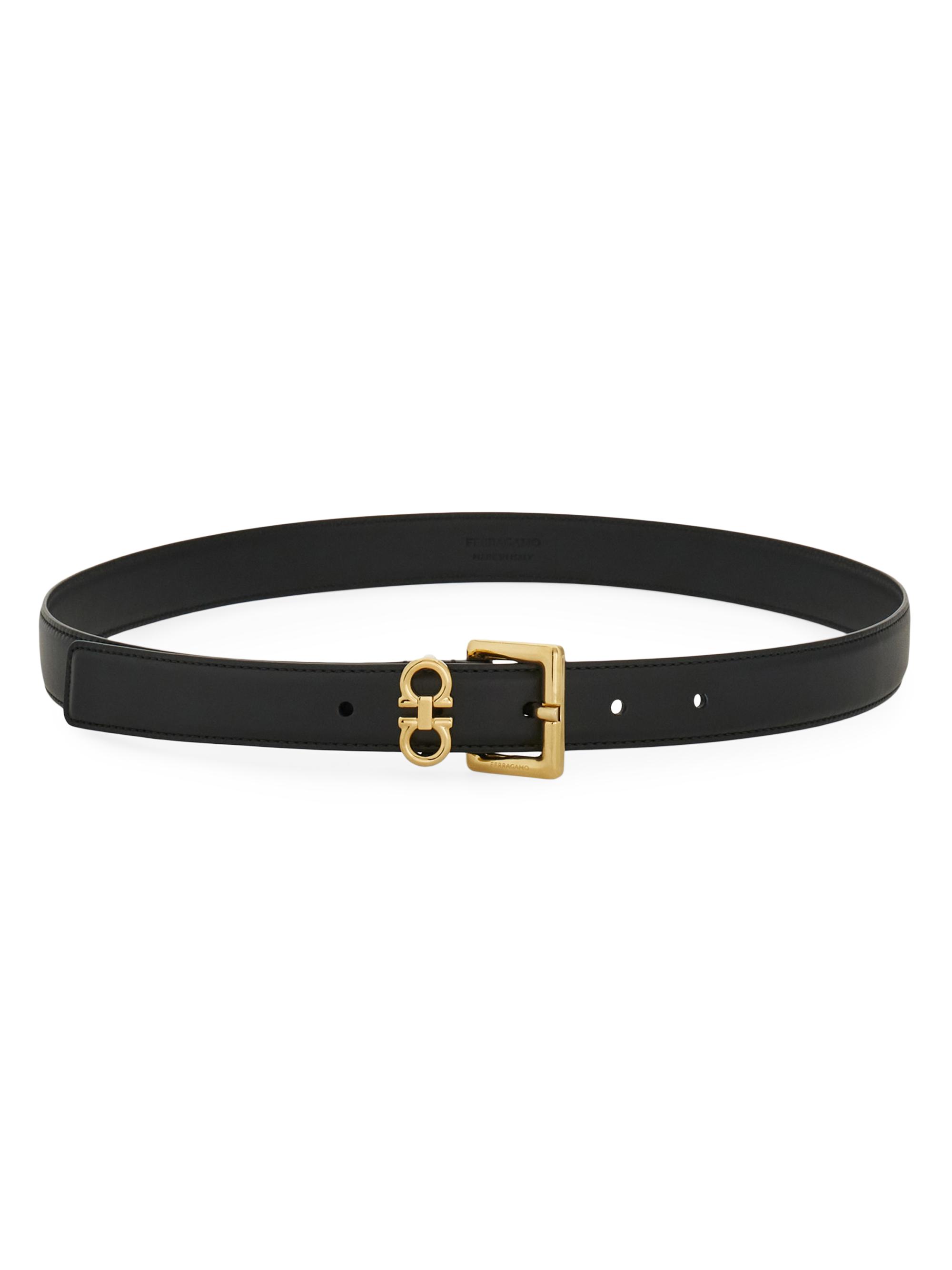 Saint Laurent Double-Buckle Croc-Embossed Leather Belt | Saks