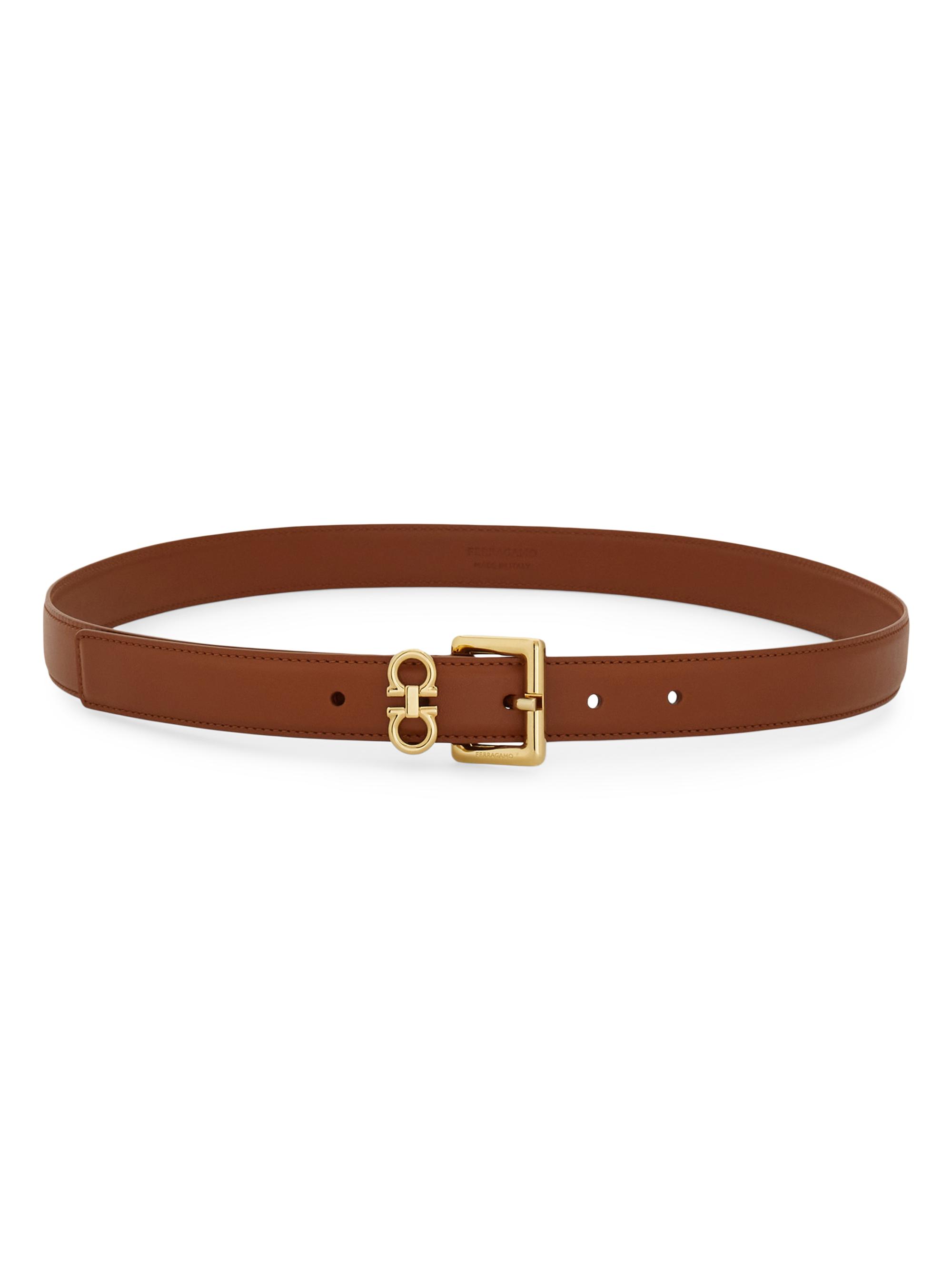 FERRAGAMO Women's Gancio Slim Leather Belt - New Cognac