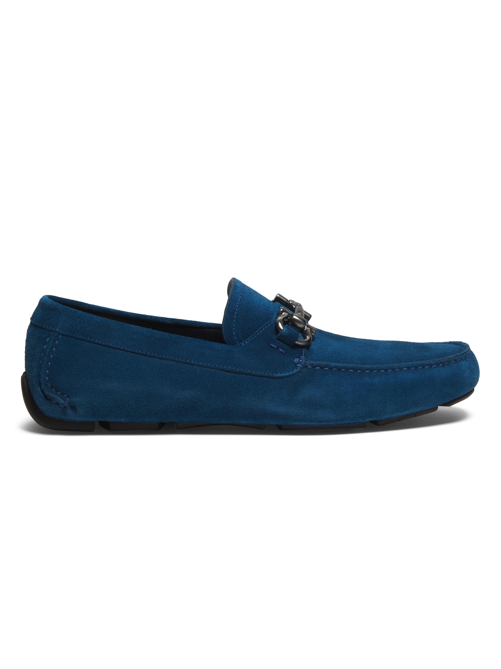 FERRAGAMO Men's Parigi Suede Moccasin Loafers - Teal Blue Midnight