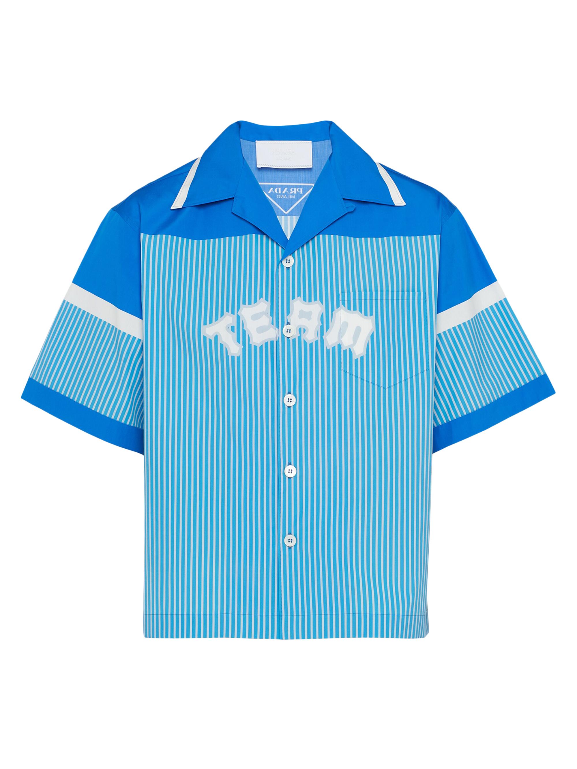 Prada Men's Short Sleeved Cotton Shirt - Blue White