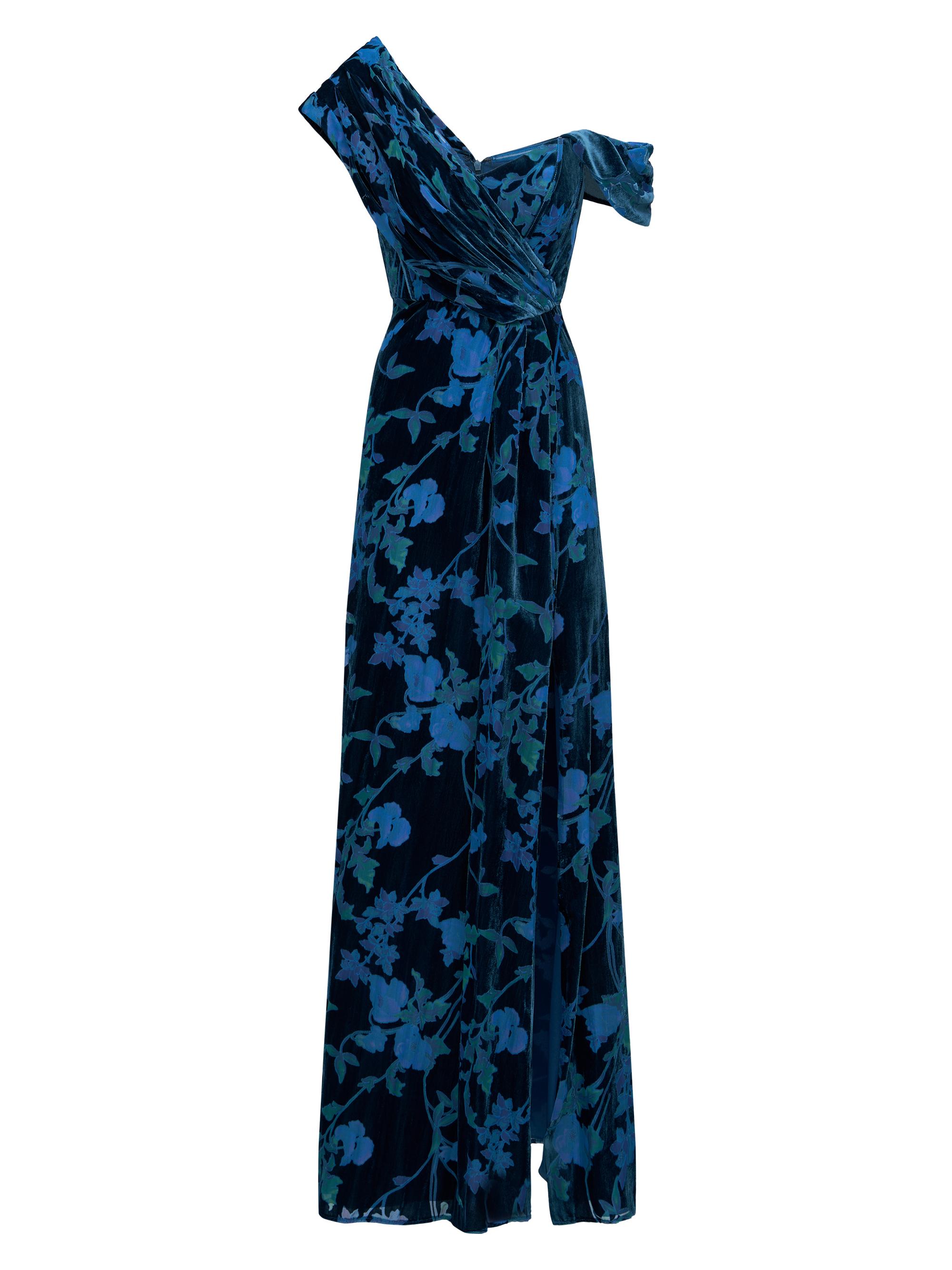 Theia Women's Priscilla Floral Burnout Velvet Gown - Night Swim