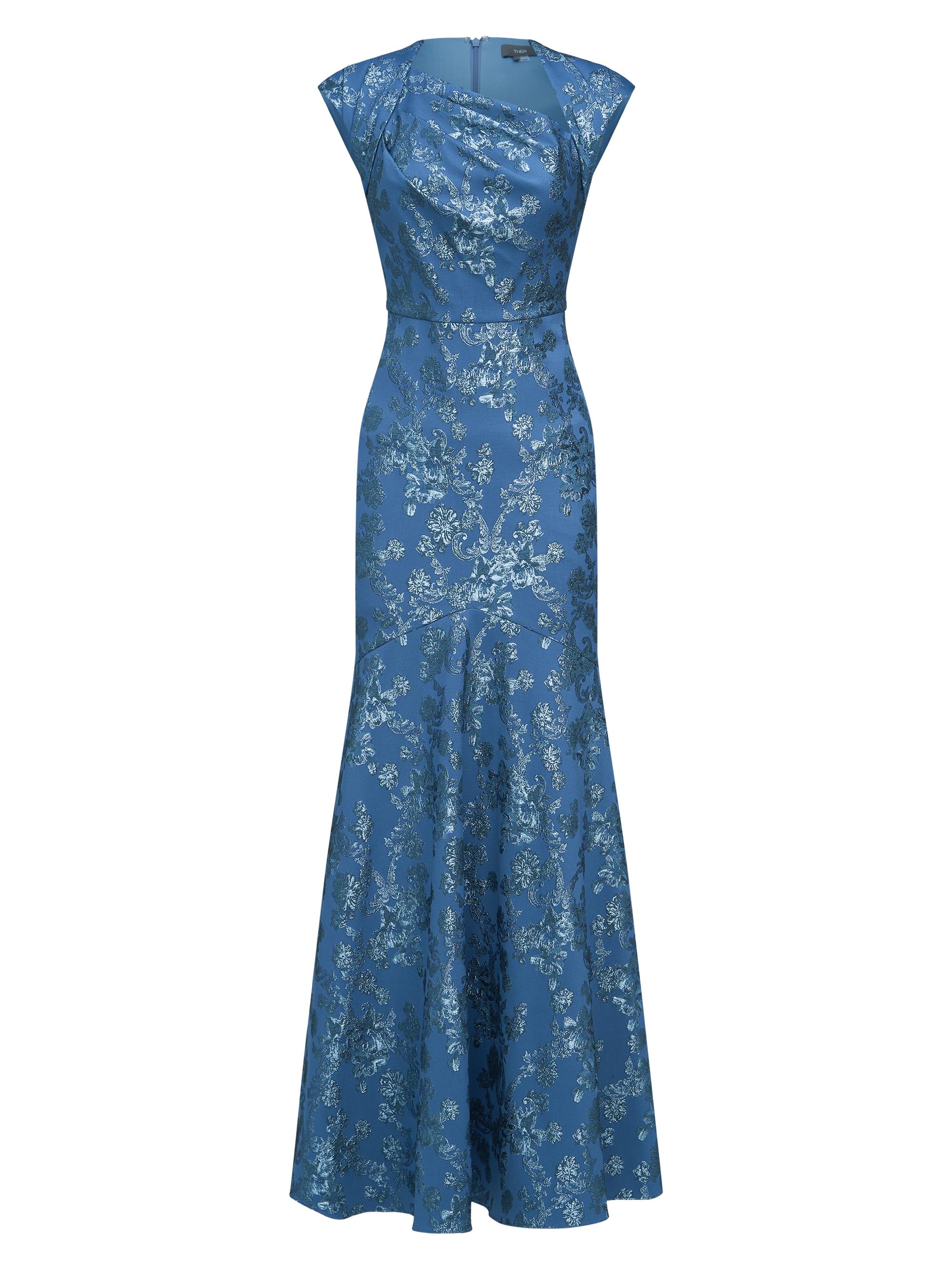 Theia Women's Beatrice Asymmetric-Neck Fit & Flare Gown - Mercury Blue