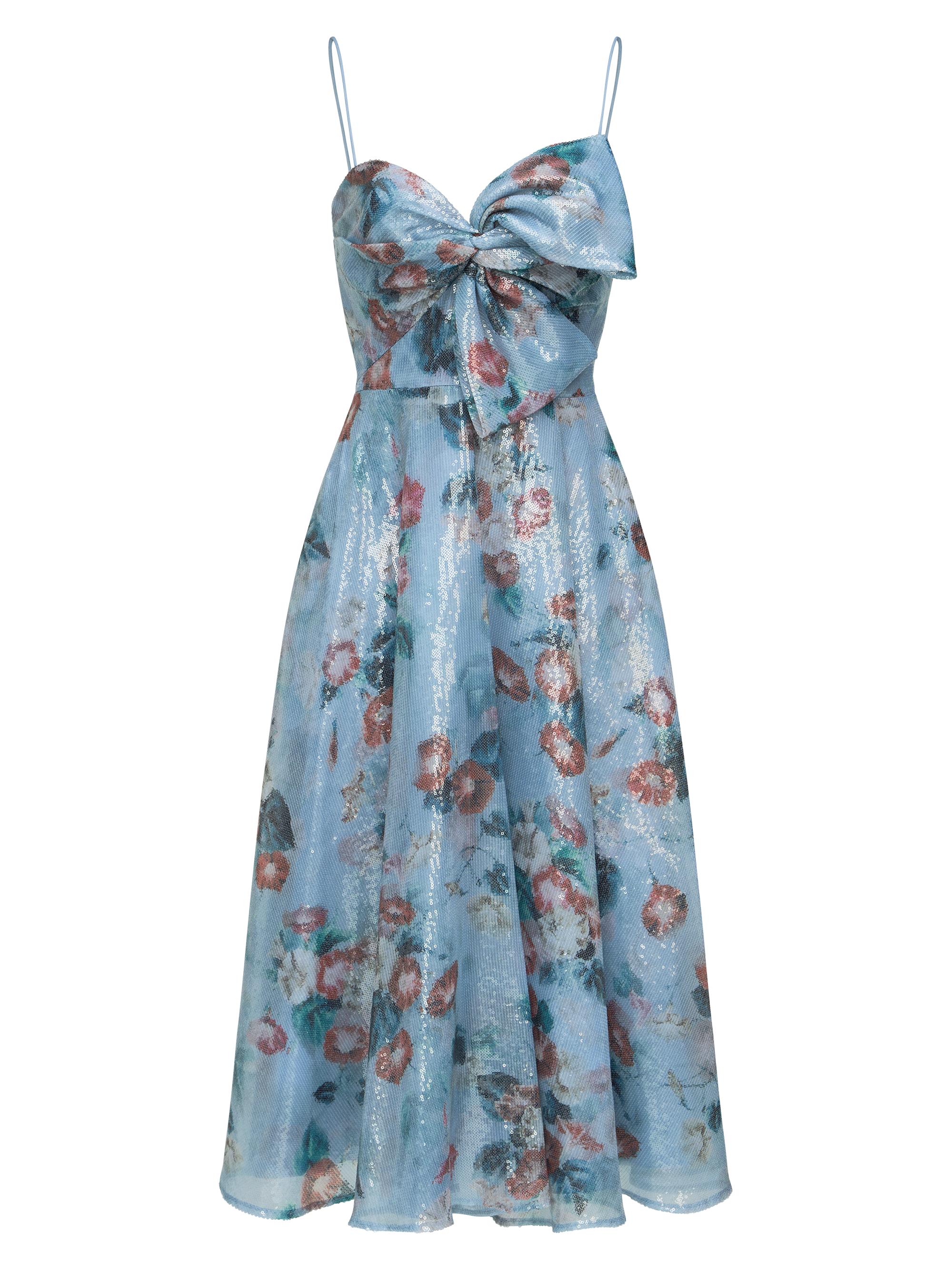 Theia Women's Paisley Sequin Floral Bow Midi-Dress - Primavera