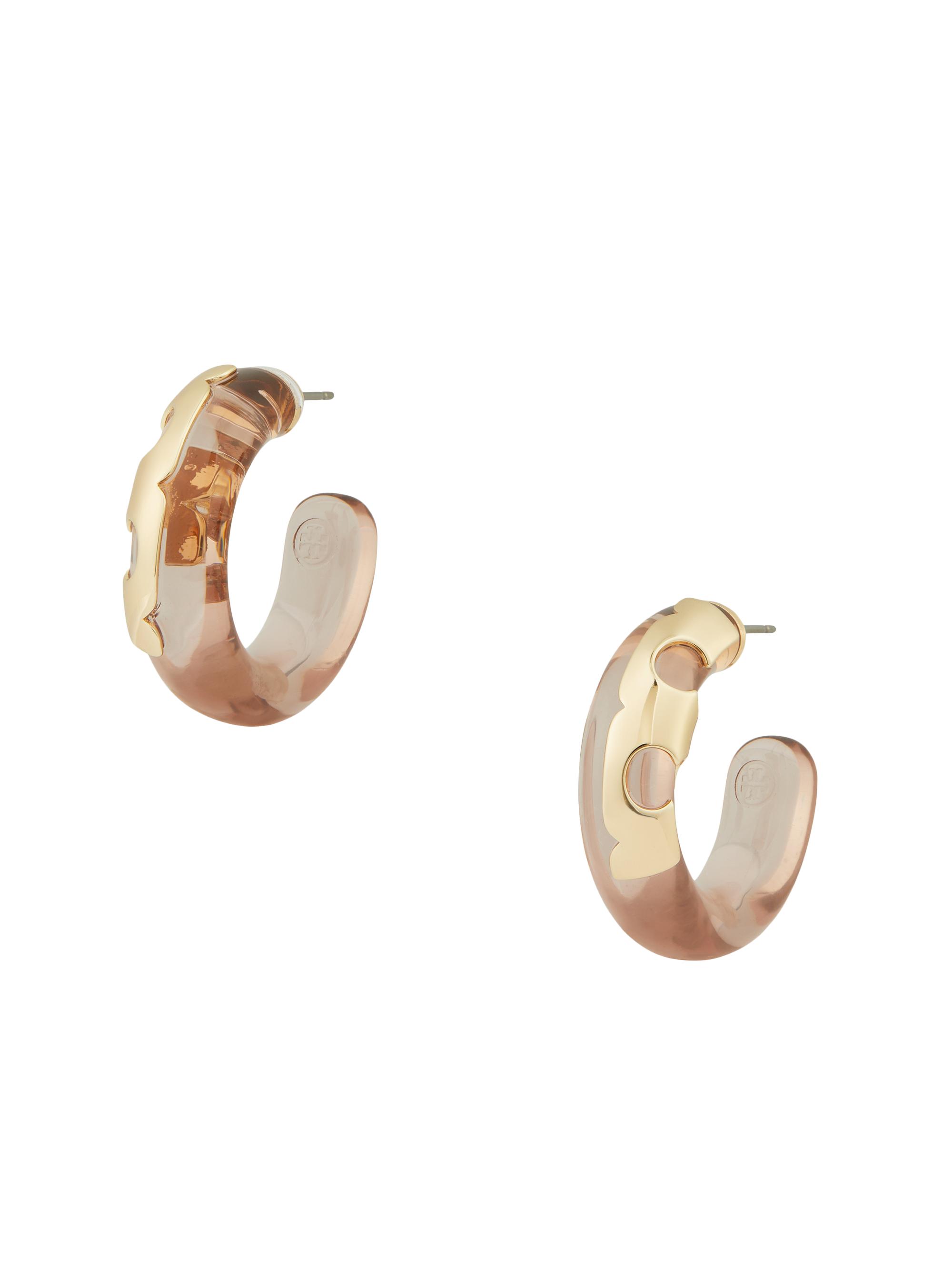 Tory Burch Women's Resin Logo Hoop Earrings - Tory Gold Lilac