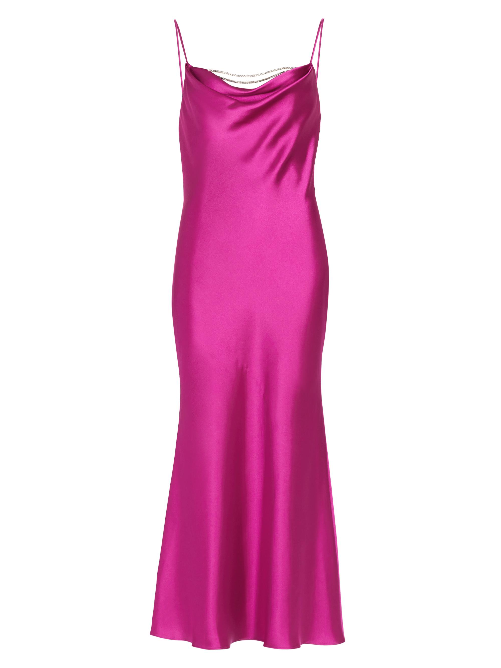 ML Monique Lhuillier Women's Antione Crystal Satin Cowlneck Midi-Dress - Cerise Pink