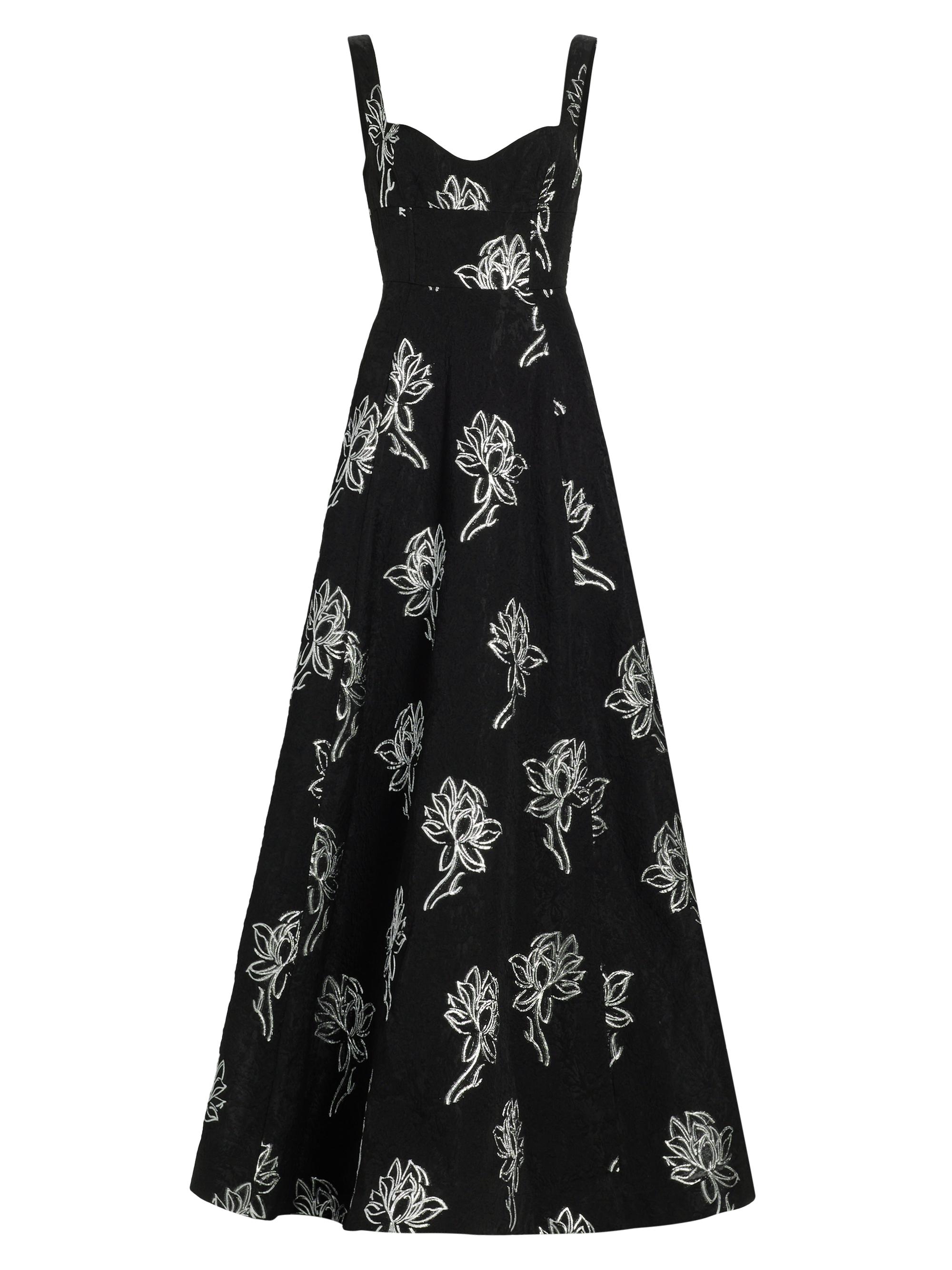 ML Monique Lhuillier Women's Thalia Floral Jacquard A-Line Gown - Black Silver