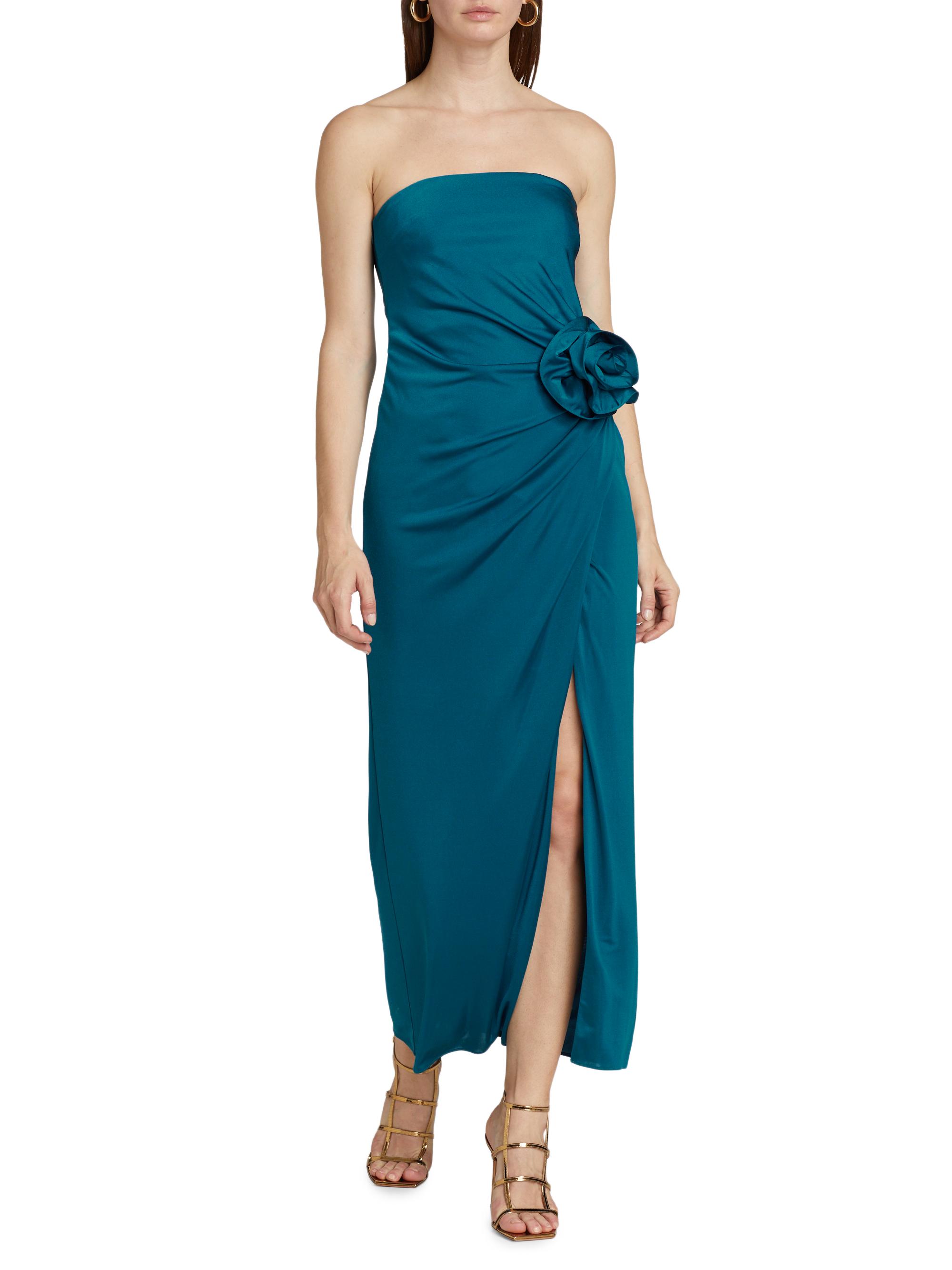 ML Monique Lhuillier Corinne Strapless Rosette Midi-Dress - Pe...