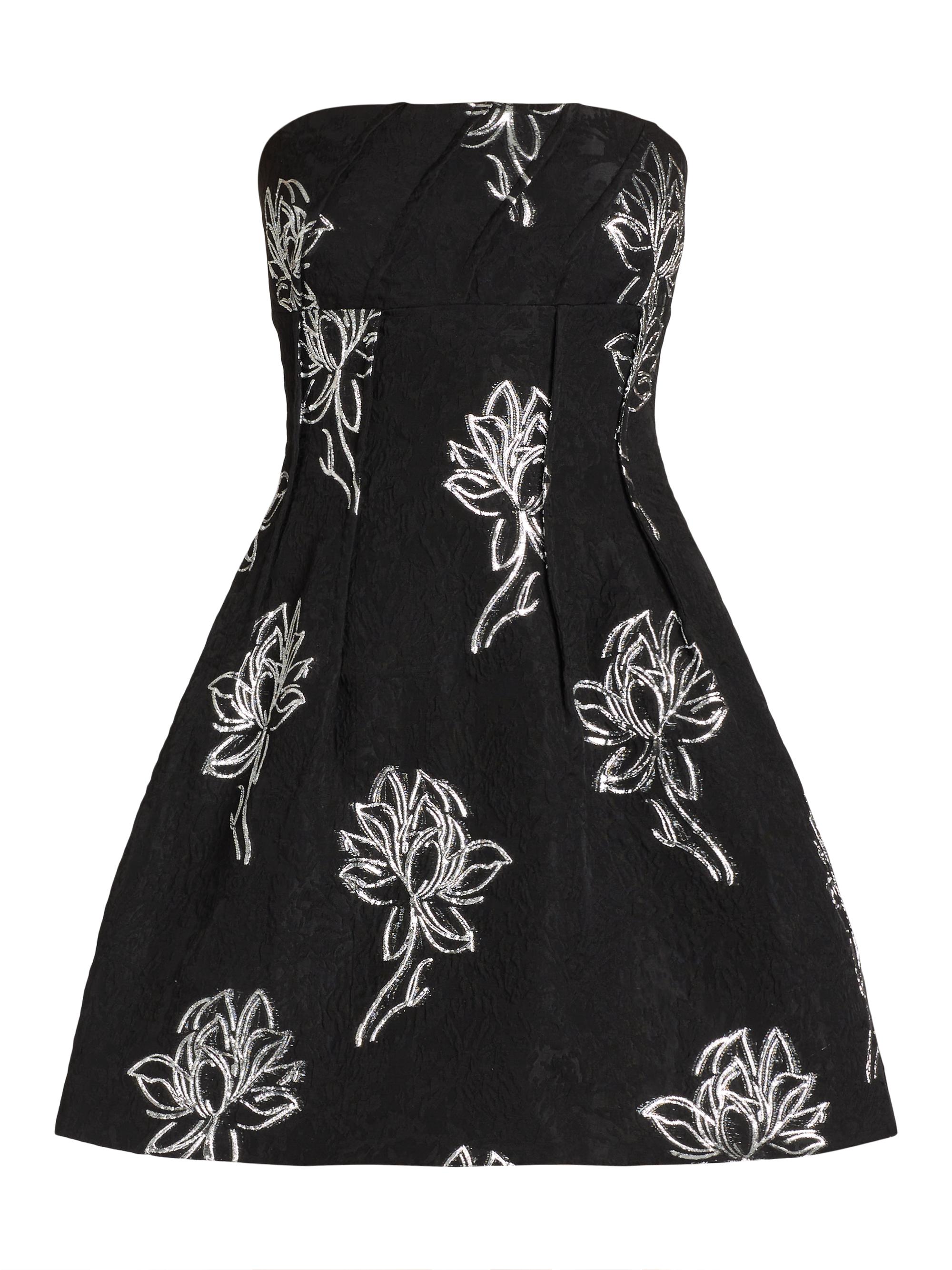 ML Monique Lhuillier Women's Naomi Floral Jacquard Strapless Minidress - Black Silver