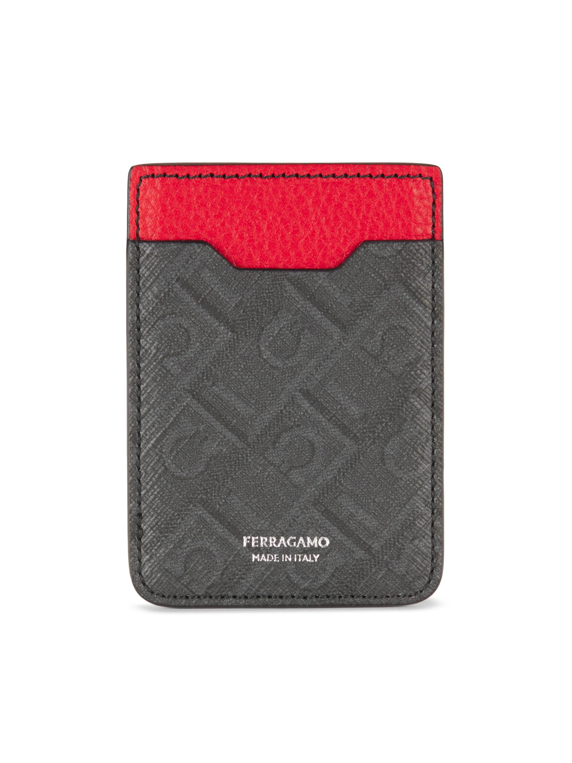 FERRAGAMO Men's Monogram Coated Card Holder - Nero Flame Red