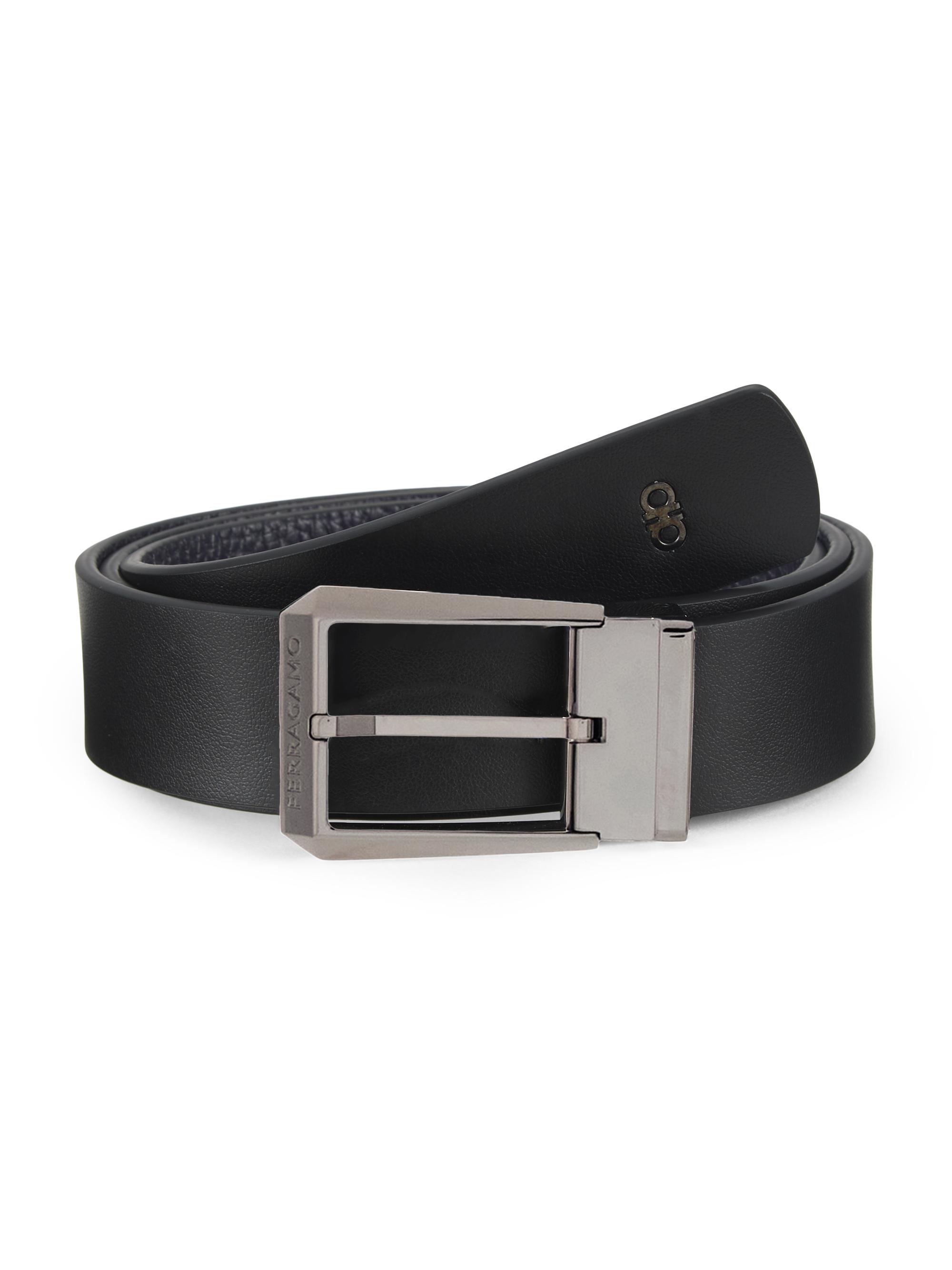 ベルト FERRAGAMO Black Leather Belt Salvatore Ferragamo Men's Black Leather Belt with Black Matte