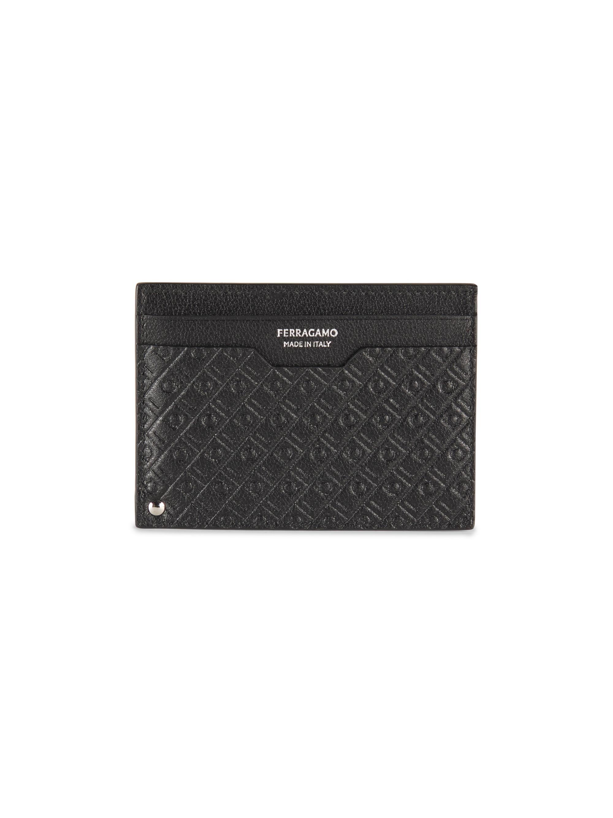 FERRAGAMO Men's Mini Embossed Card Holder - Nero