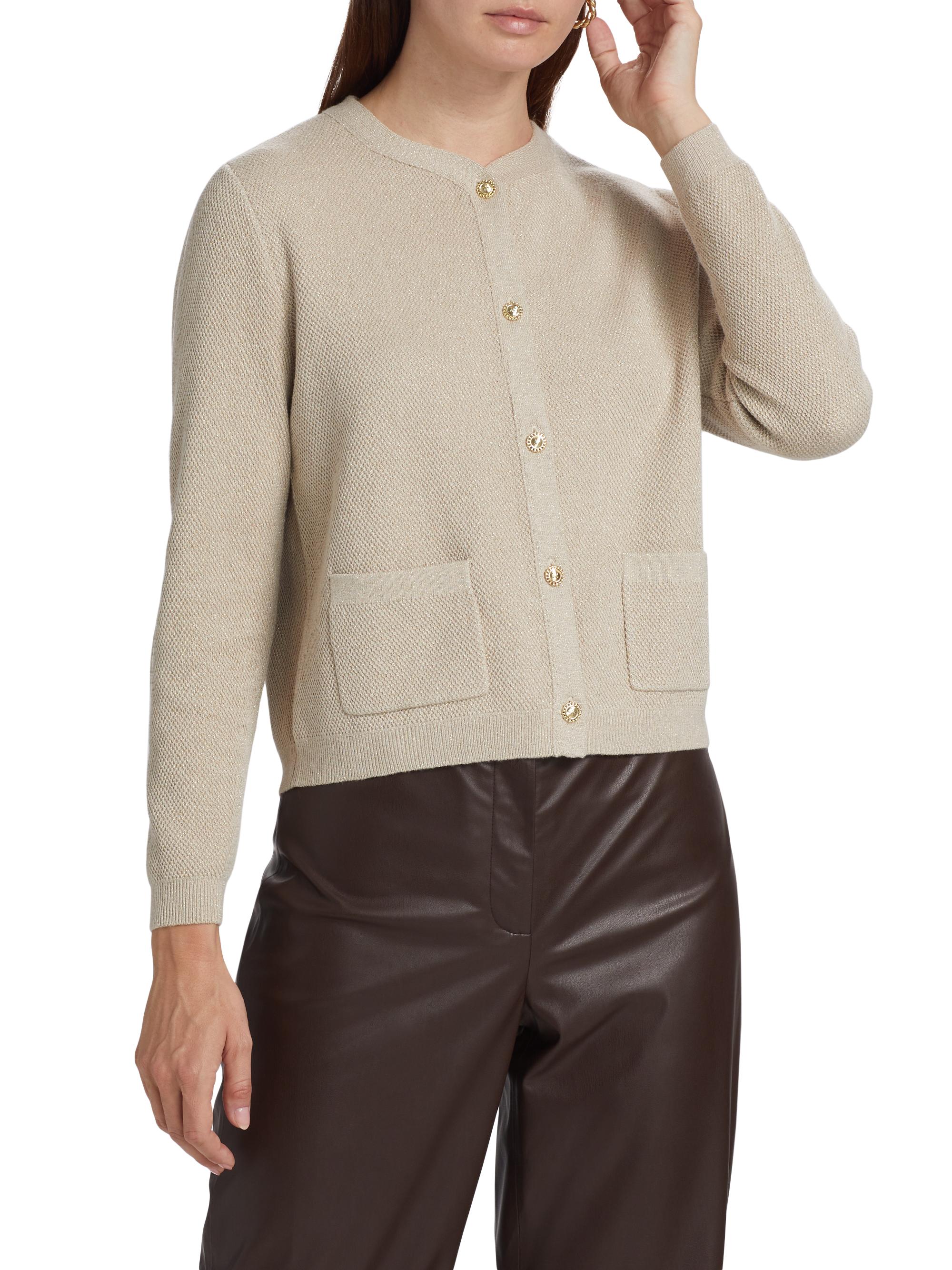 トップス GOLDEN  KNIT CARDIGAN KASPER Sz XS Gold Metallic Open Knit Long Sleeve Cardigan