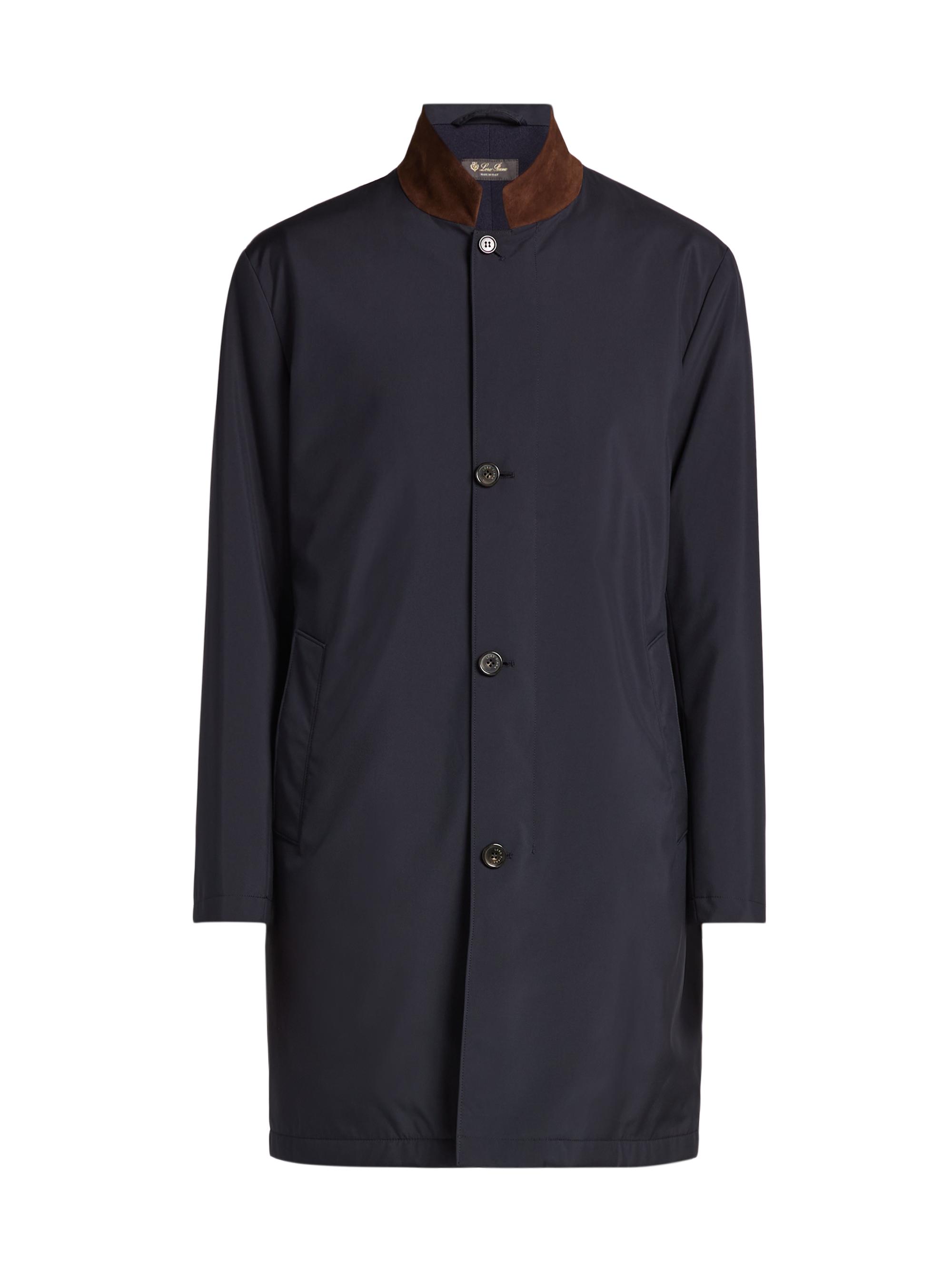 Loro Piana Men's Sebring Leather Collar Coat - Blue Navy