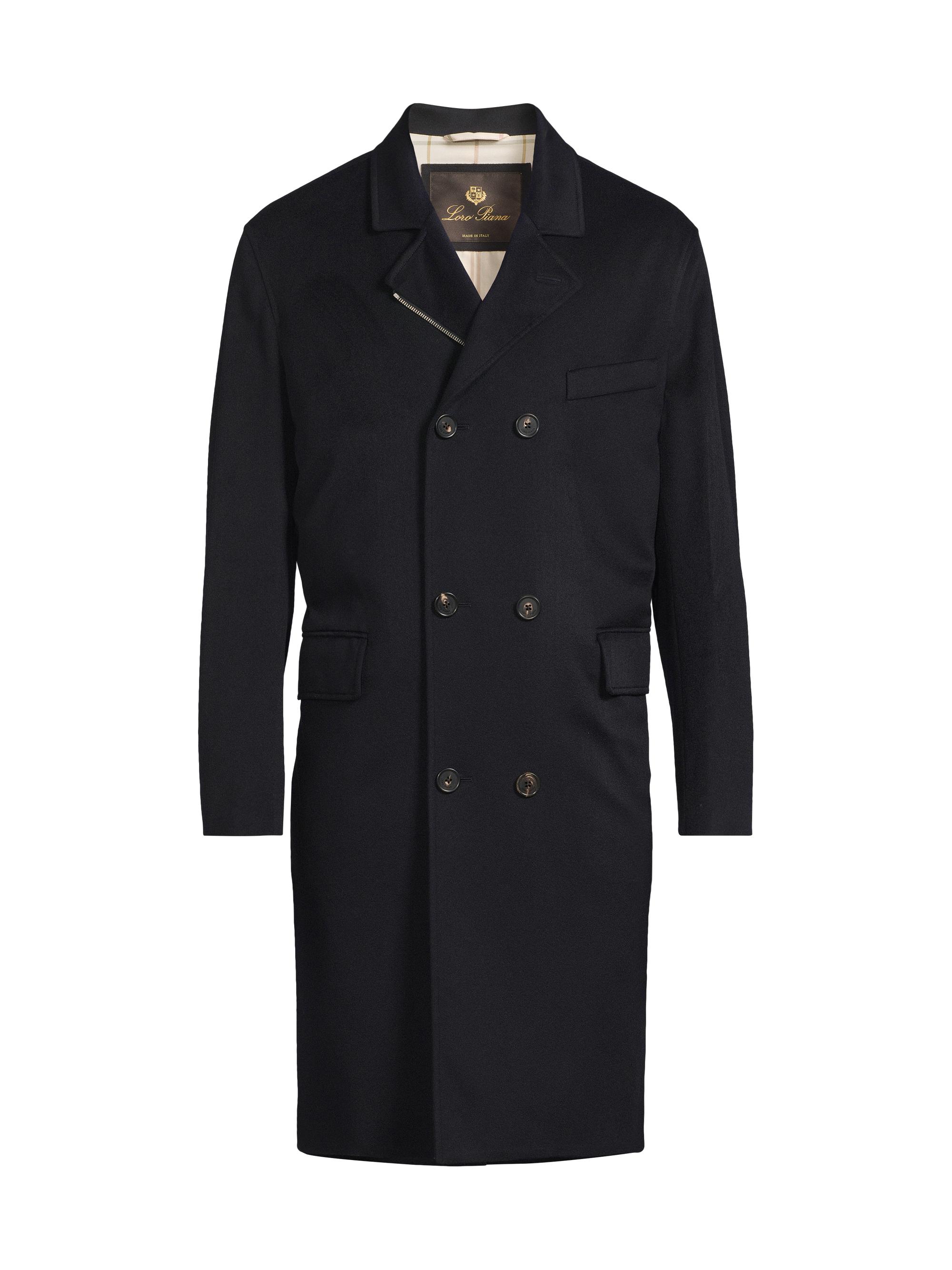 Loro Piana Men's Martingala Double-Breasted Cashmere Coat - Blue Navy