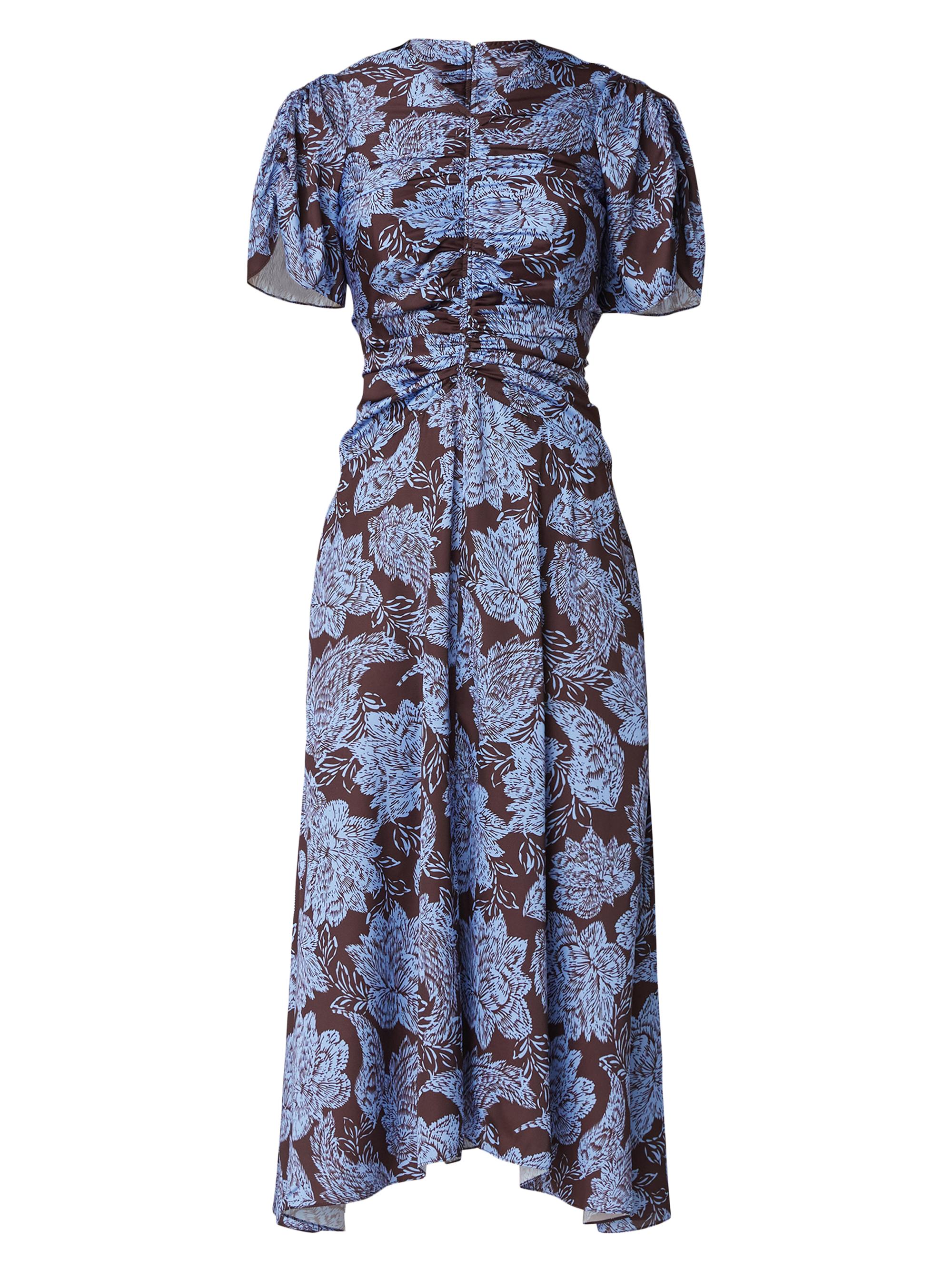 Shoshanna Women's Anita Floral Ruched Midi-Dress - Chocolate Brown