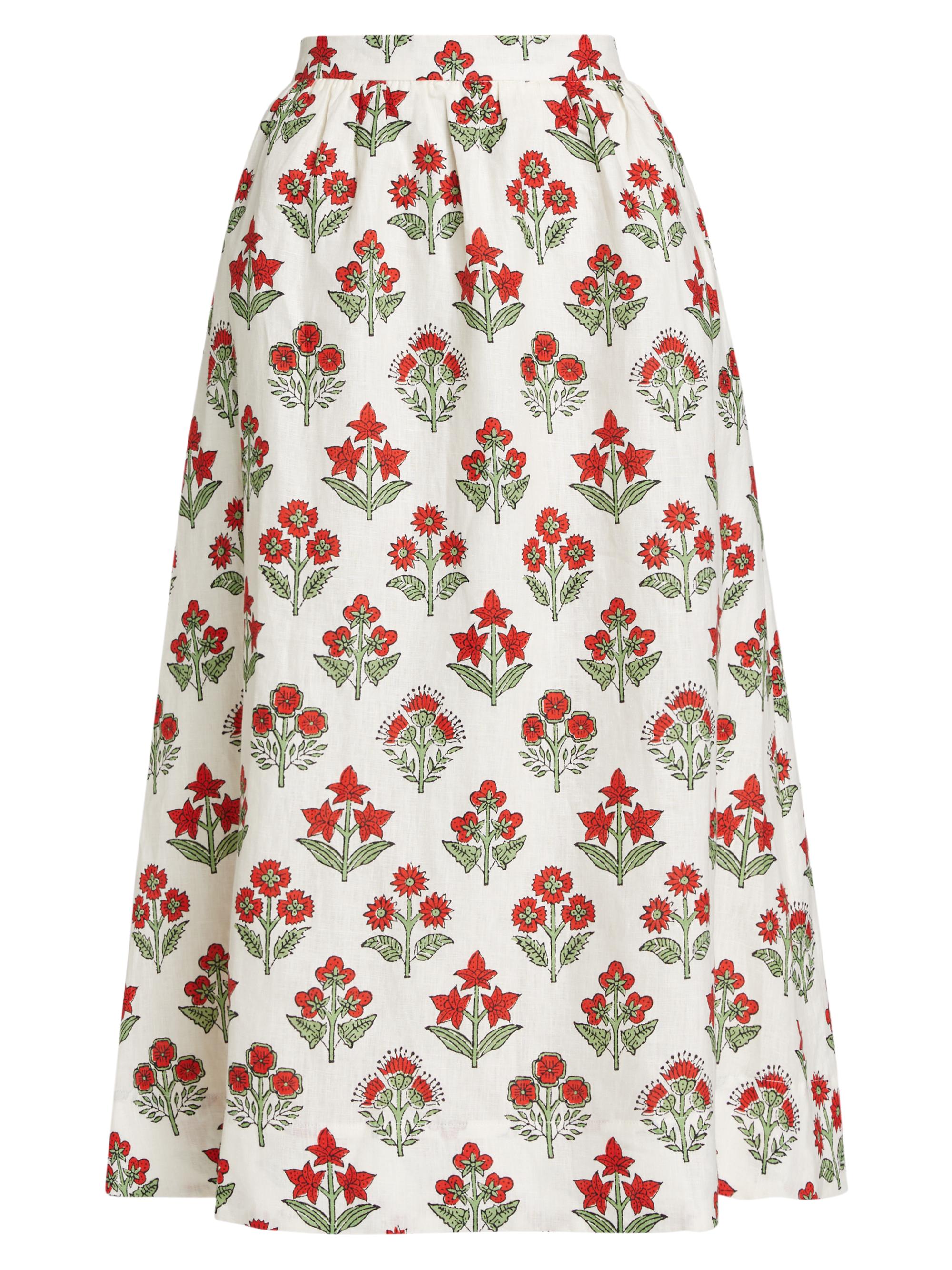 Rhode Women's Aaron Floral Linen Midi-Skirt - Rambagh Phool