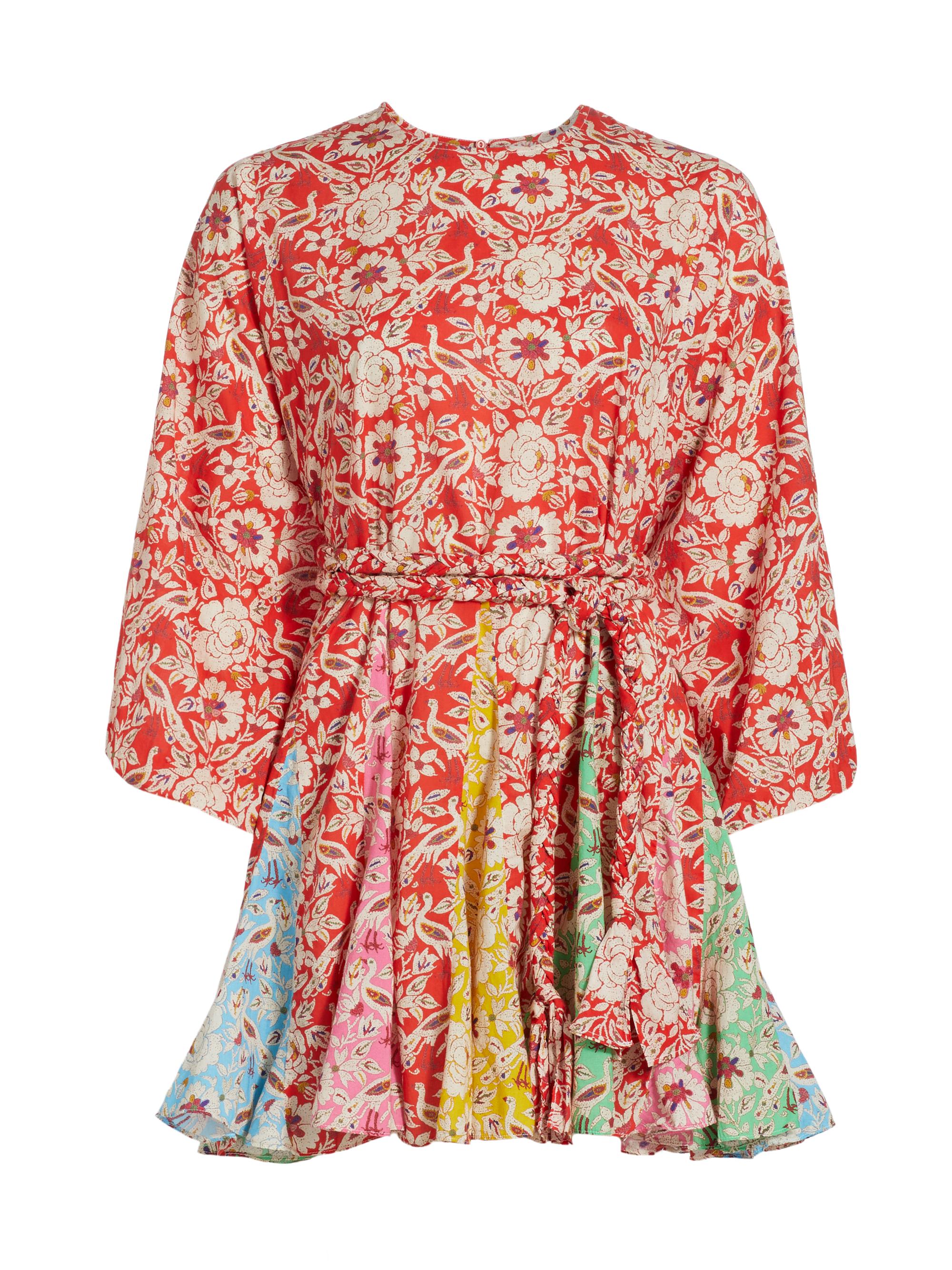 Rhode Women's Ella Floral Cotton Round-Neck Minidress - Multi Bordeaux Plume