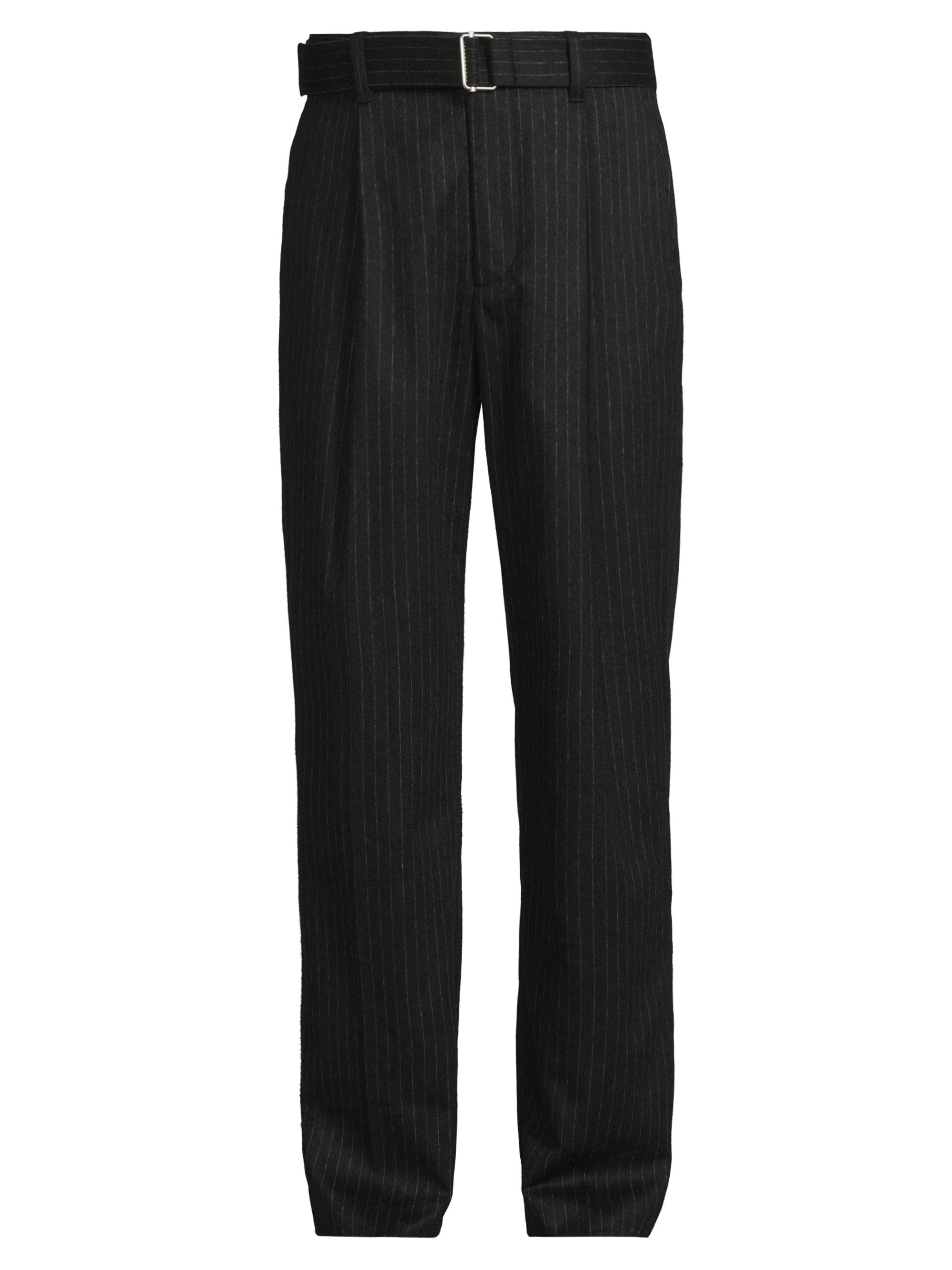 SIMKHAI Men's Elvis Cashmere Flannel Pleated Trousers - Charcoal Pinstripe