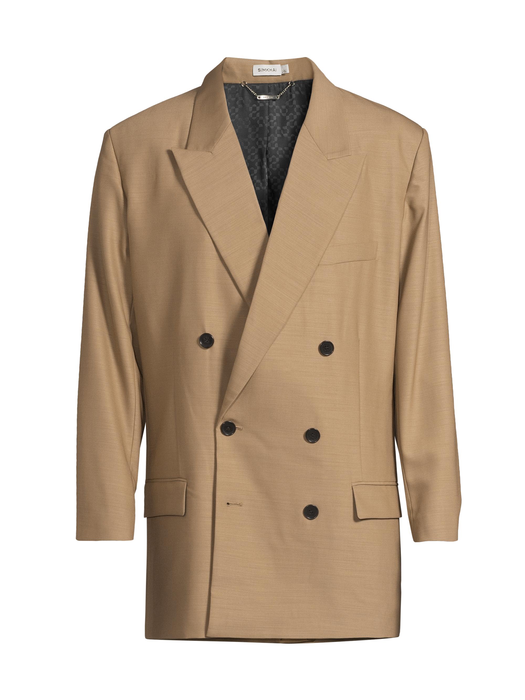 SIMKHAI Men's George Oversized Double-Breasted Sport Jacket - Dark Cashmere