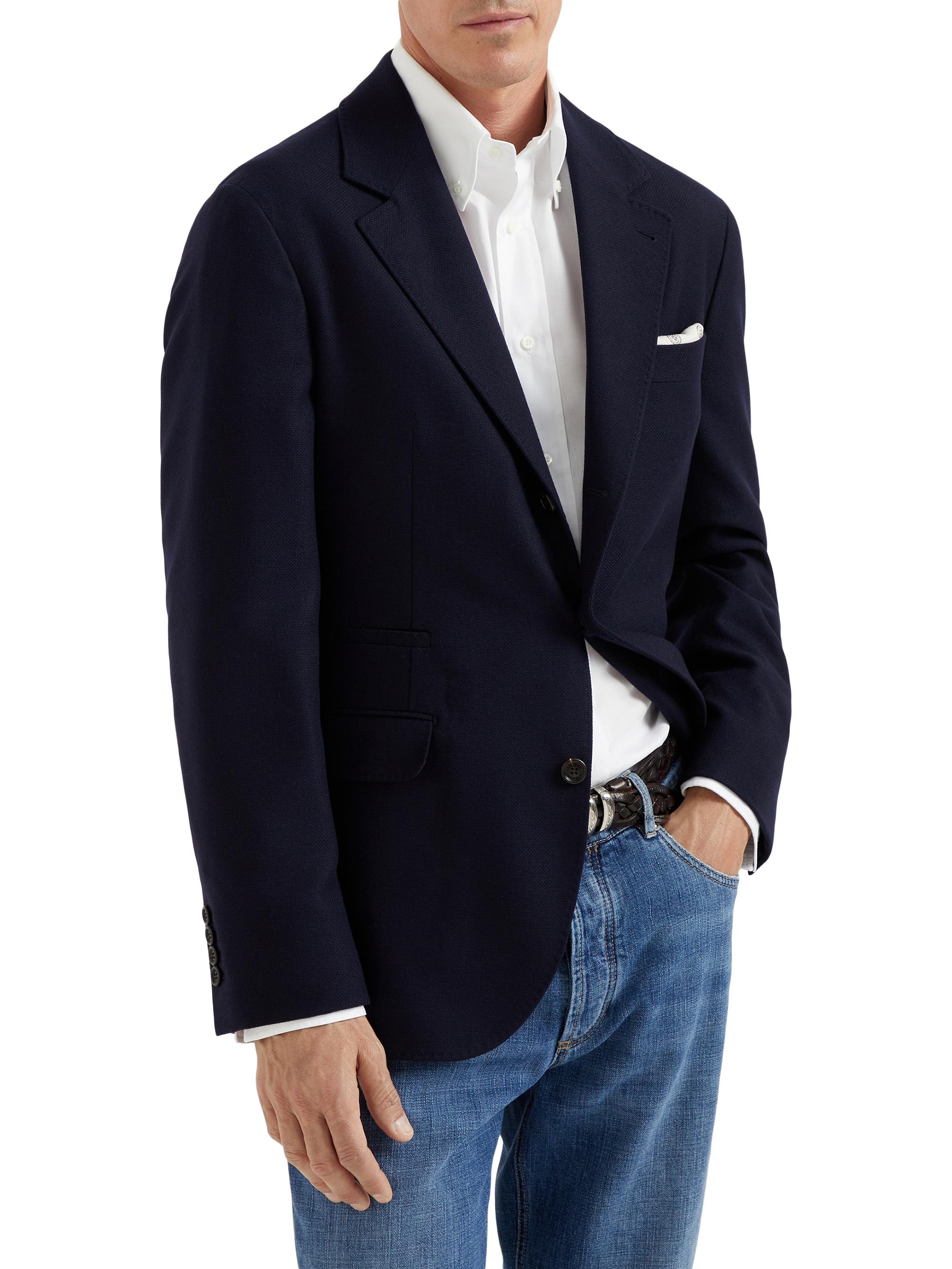 Brunello Cucinelli Men's Cashmere and Silk Hopsack Deconstructed Blazer - Navy Blue