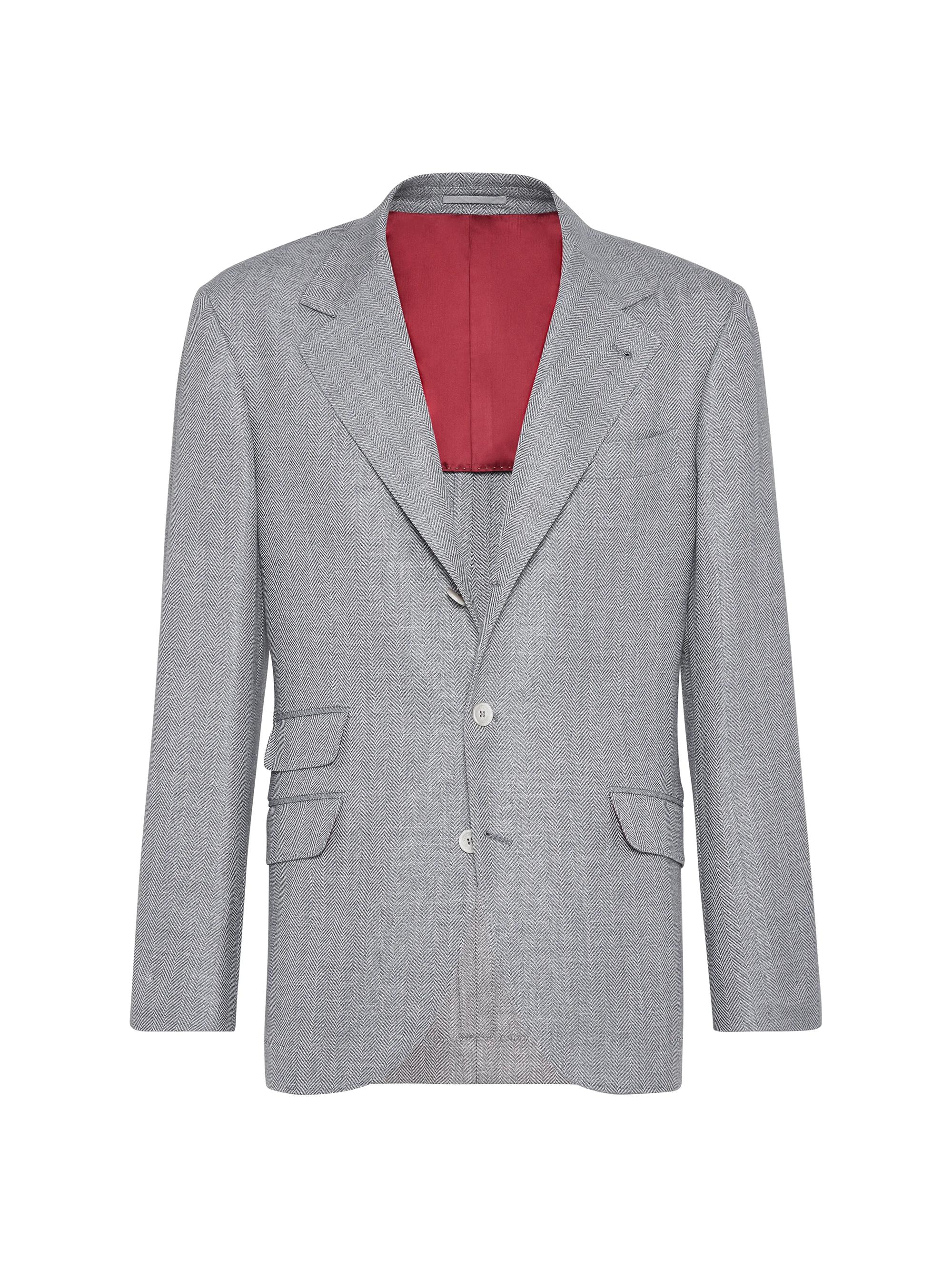 Brunello Cucinelli Men's Comfort Wool, Silk and Linen Chevron Deconstructed Cavallo Blazer - Medium Grey