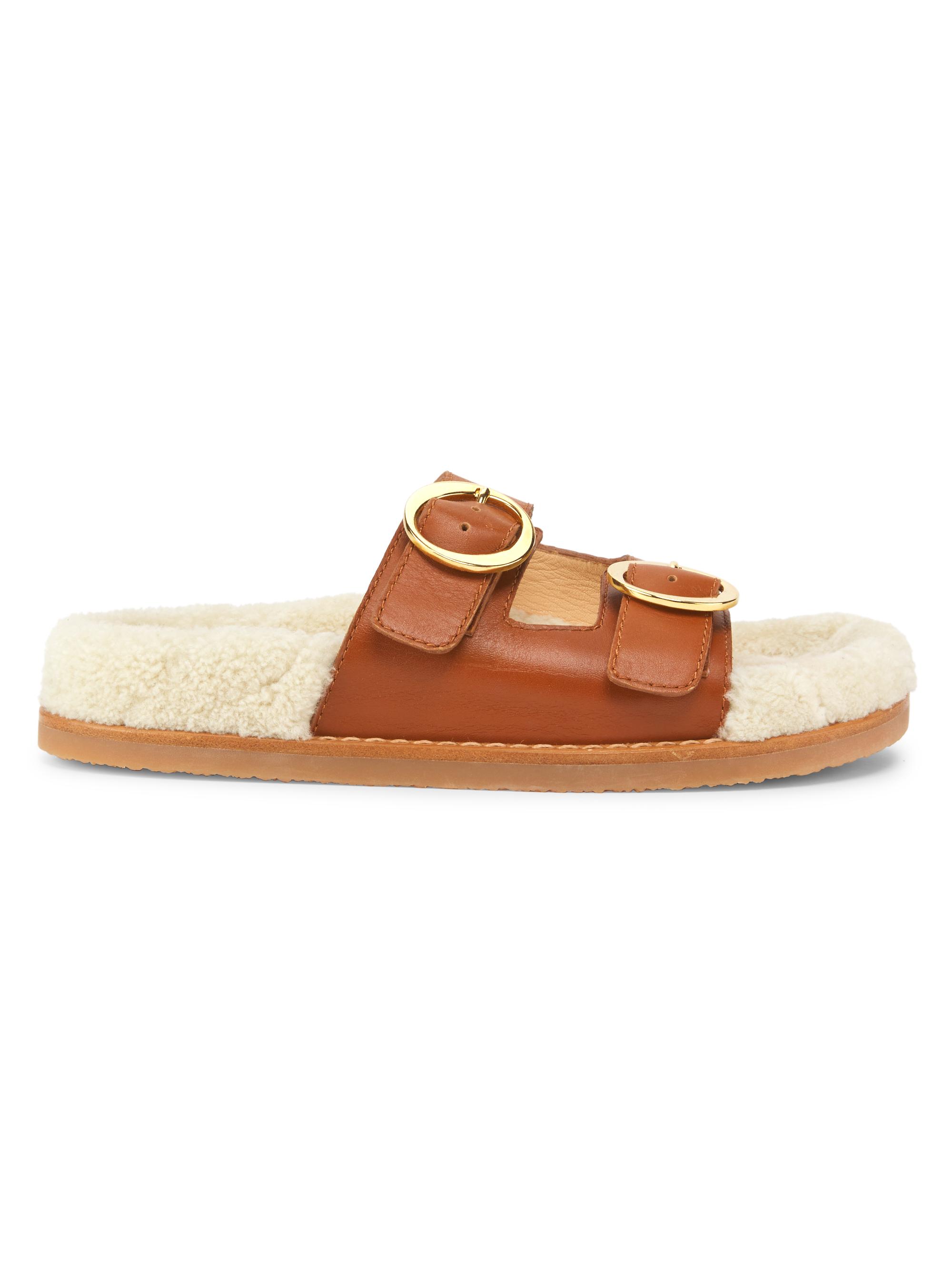 Odissì Women's Yuki Shearling-Trimmed Leather Sandals - Tan