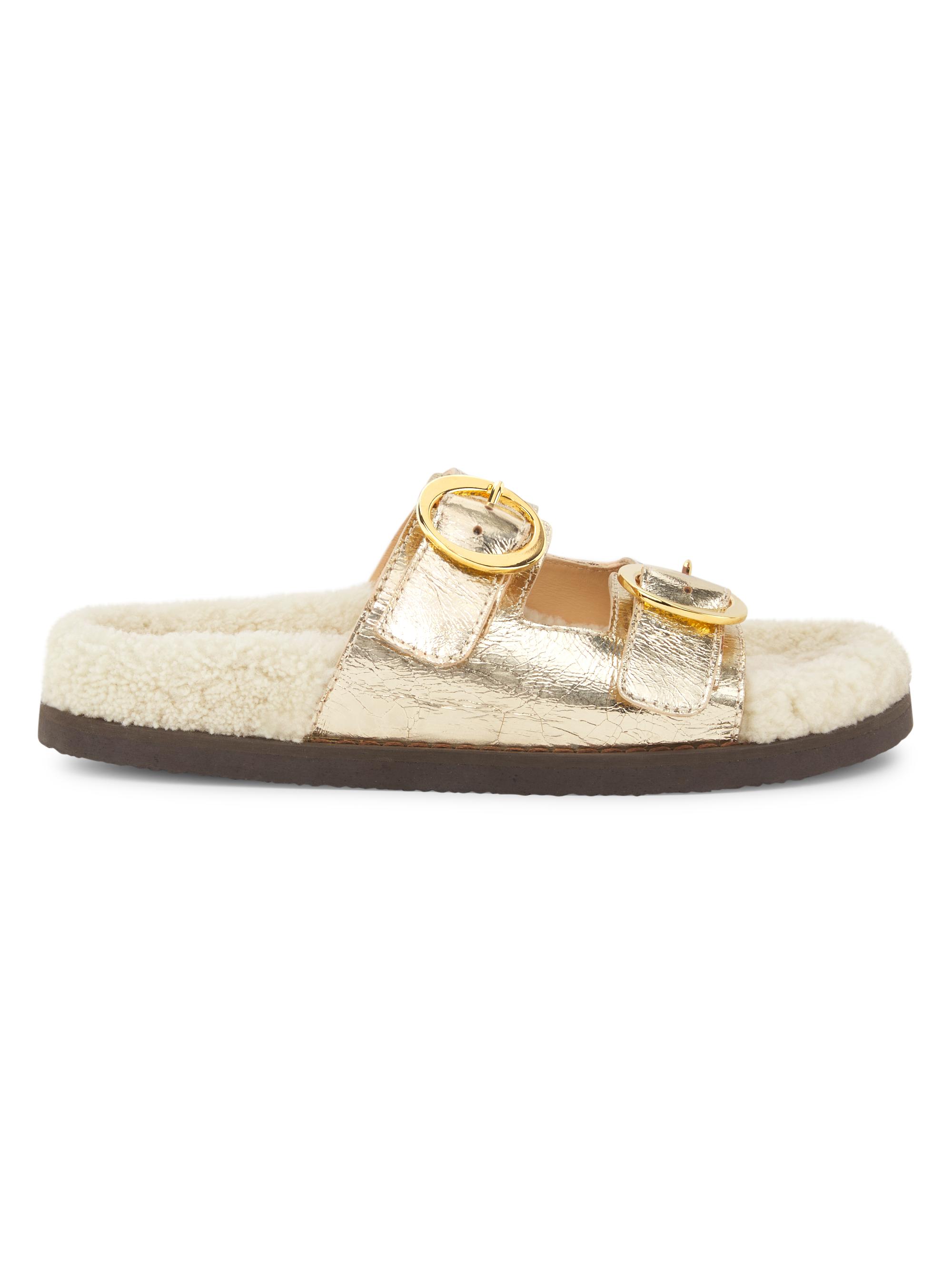 Odissì Women's Yuki Shearling-Trimmed Leather Sandals - Light Gold