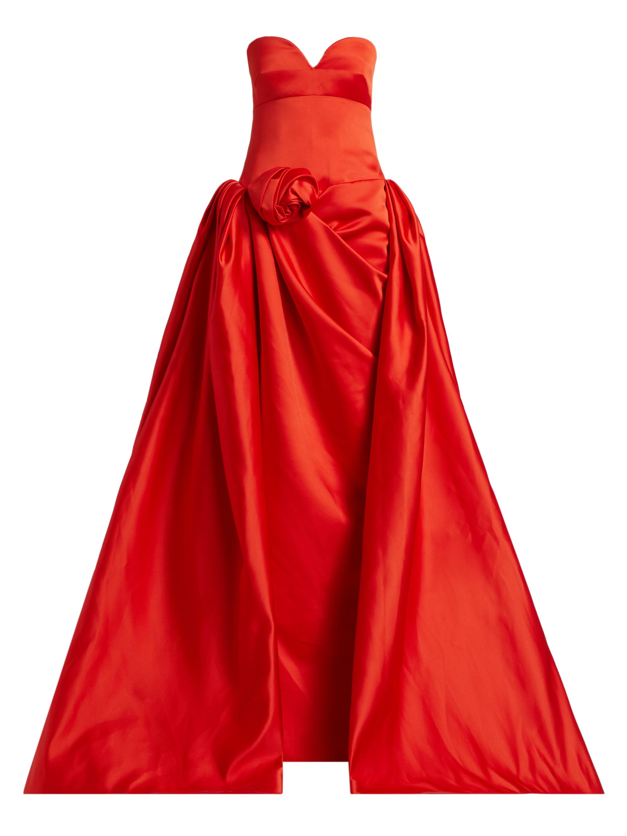 Atelier Prabal Gurung Women's Pauline Satin Rosette Overskirt Column Gown - Red