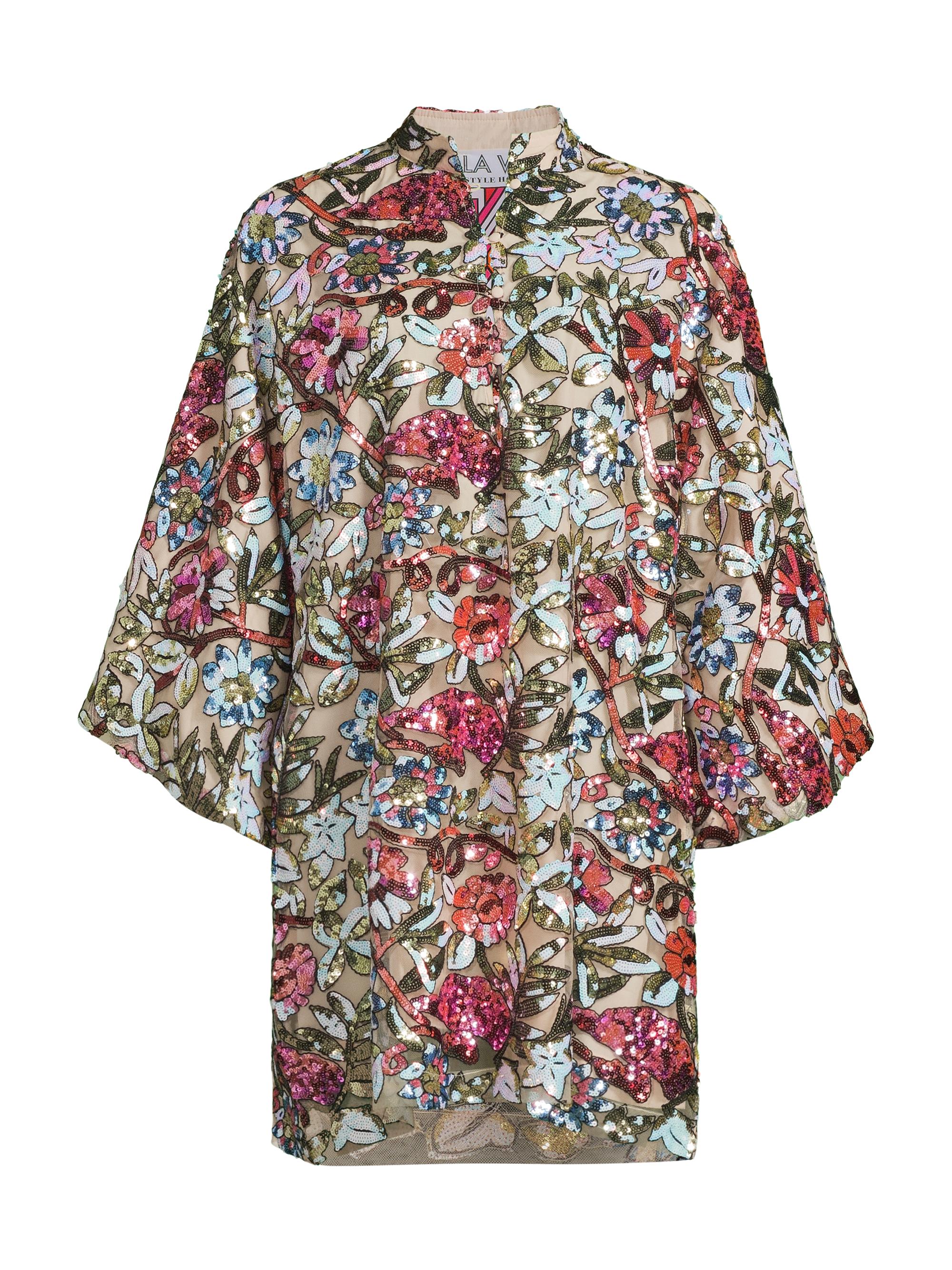 La Vie Style House Women's Floral Sequined Mini Kaftan