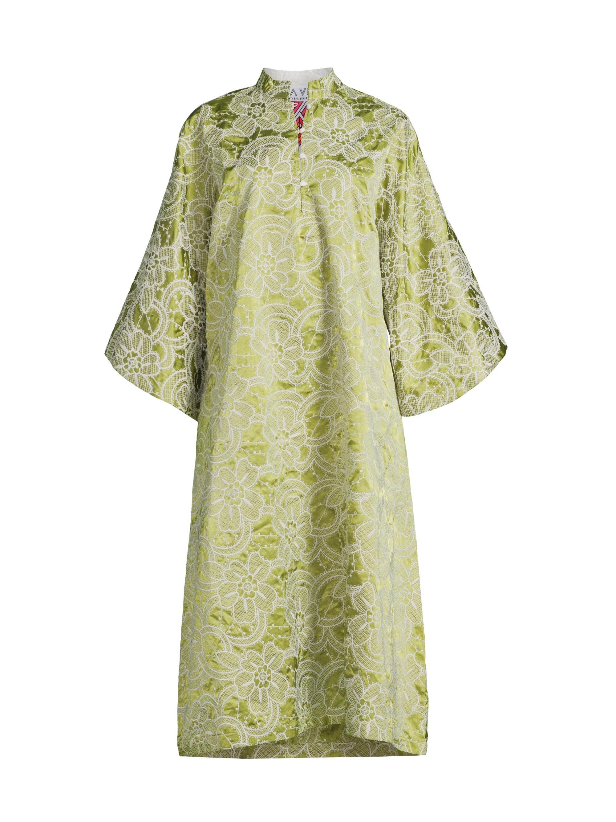La Vie Style House Women's Satin & Floral-Lace Midi Caftan - Green
