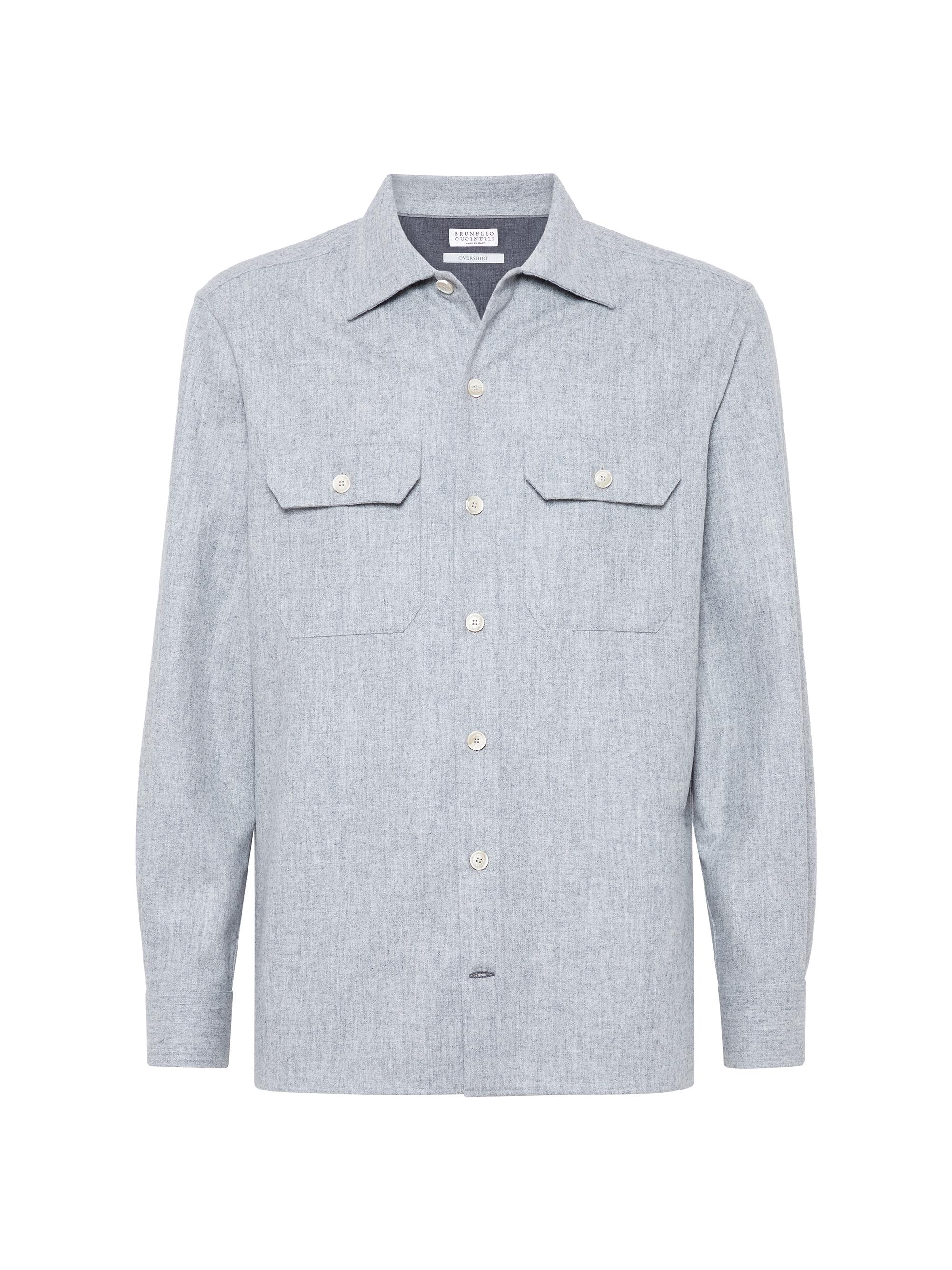 Brunello Cucinelli Men's Virgin Wool Flannel Overshirt with Chest Pockets - Pearl Grey