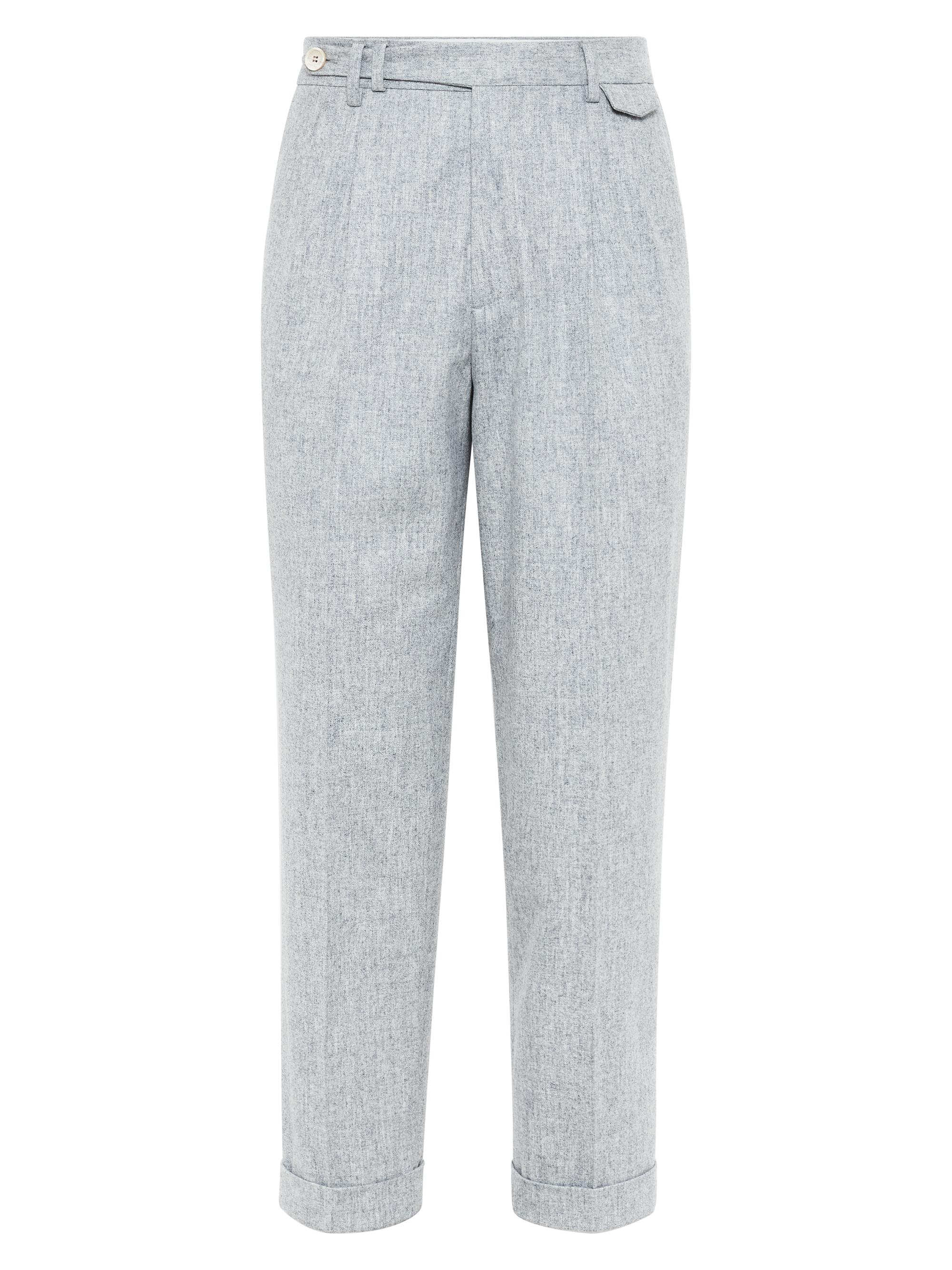 Brunello Cucinelli Men's Virgin Wool Flannel Leisure Fit Trousers With Double Pleats And Tabbed Waistband - Pearl Grey