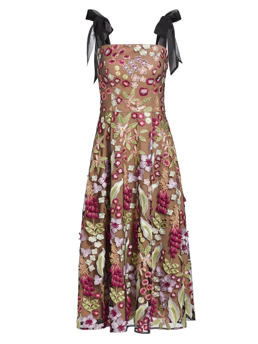 オールインワン・サロペット Etro Floral Embroidered Midi Dress With Square Neckline Etro Floral Embroidered Midi Dress With Square Neckline In