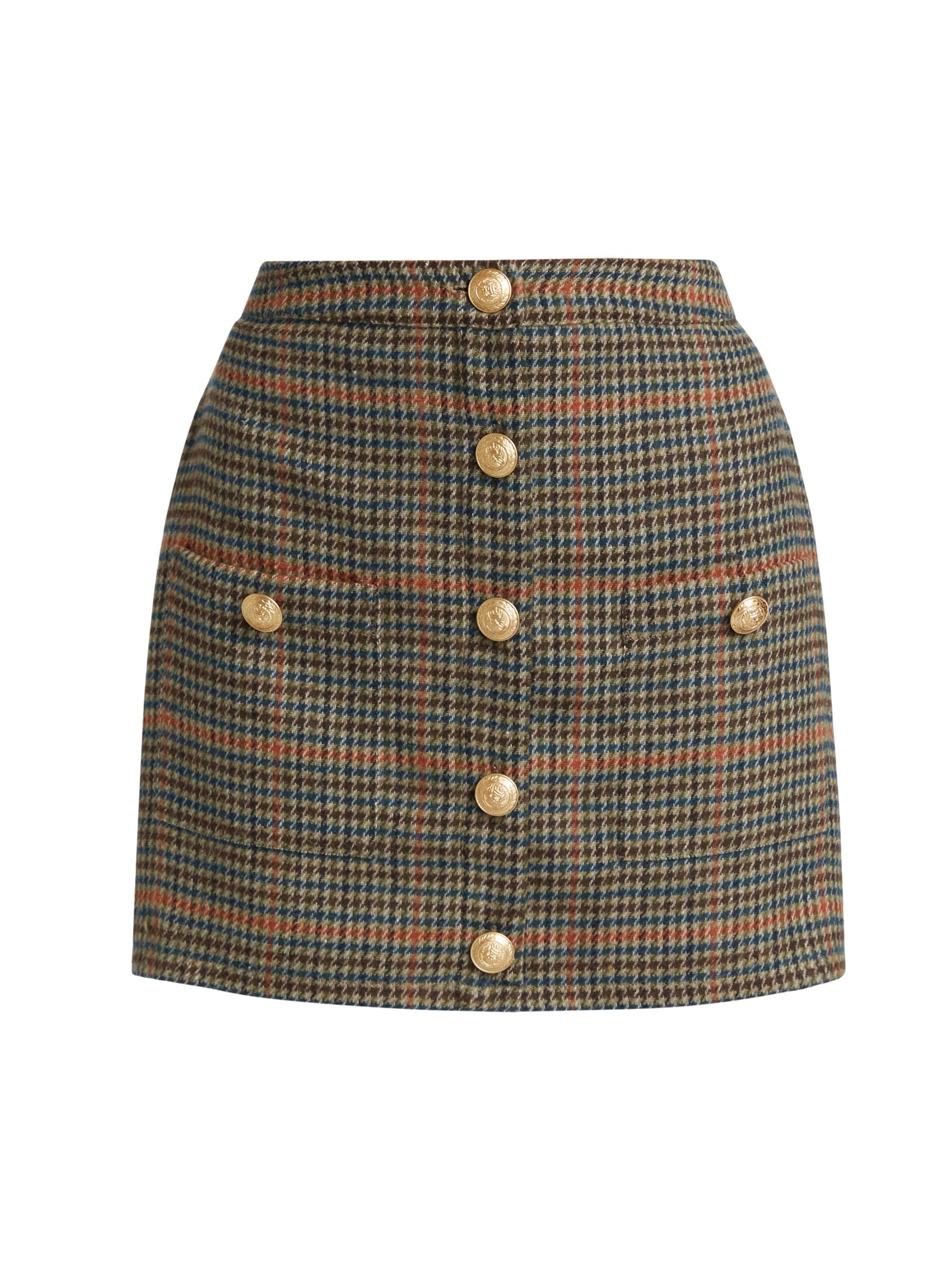 L'AGENCE Women's Zander Button-Front Miniskirt - Tan Teal Plaid