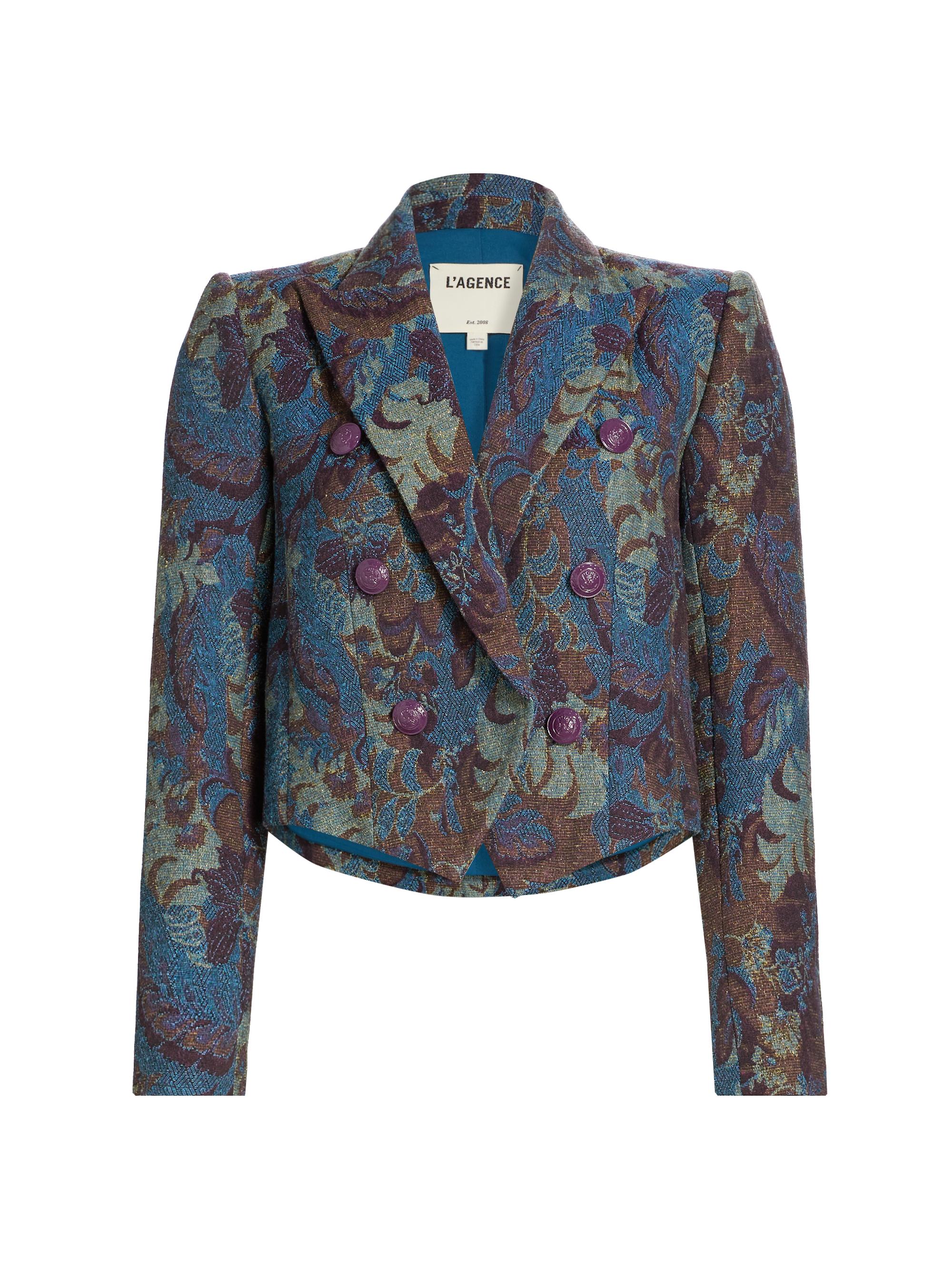L'AGENCE Women's Lily Boxy Blazer - Teal Multi Jacquard