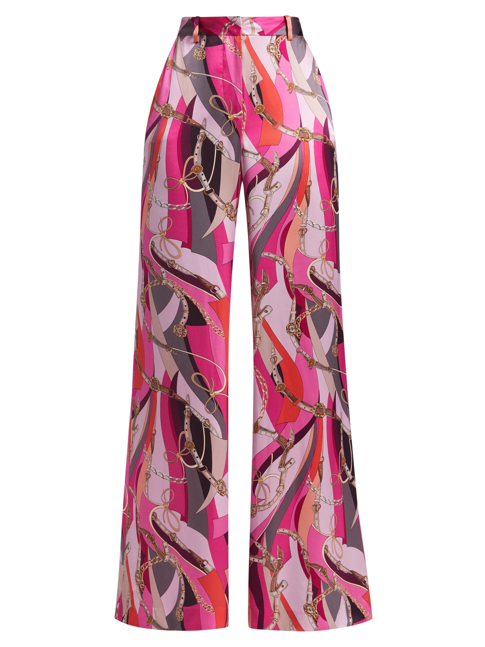 L'AGENCE Women's Pilar Wide-Leg Silk Pants - Pink Multi Buckle Swirl