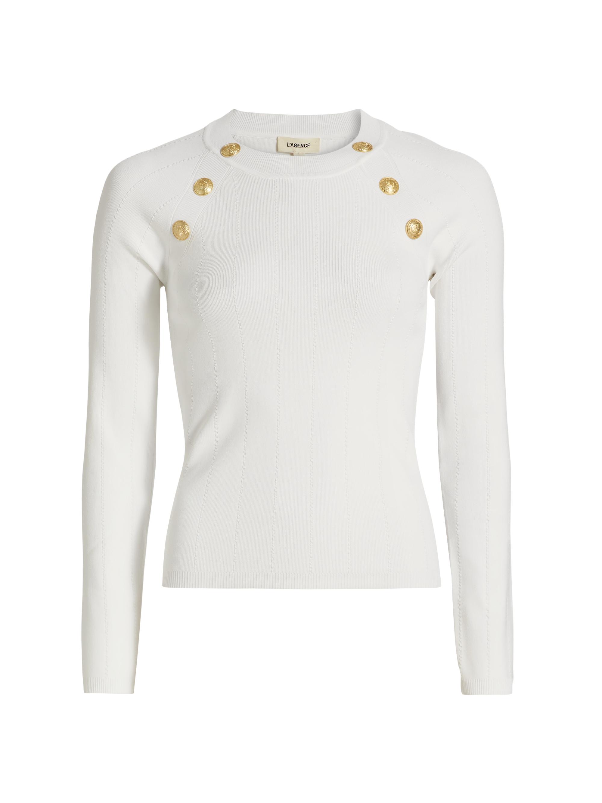 L'AGENCE Women's Gretchen Button Sweater - White Gold