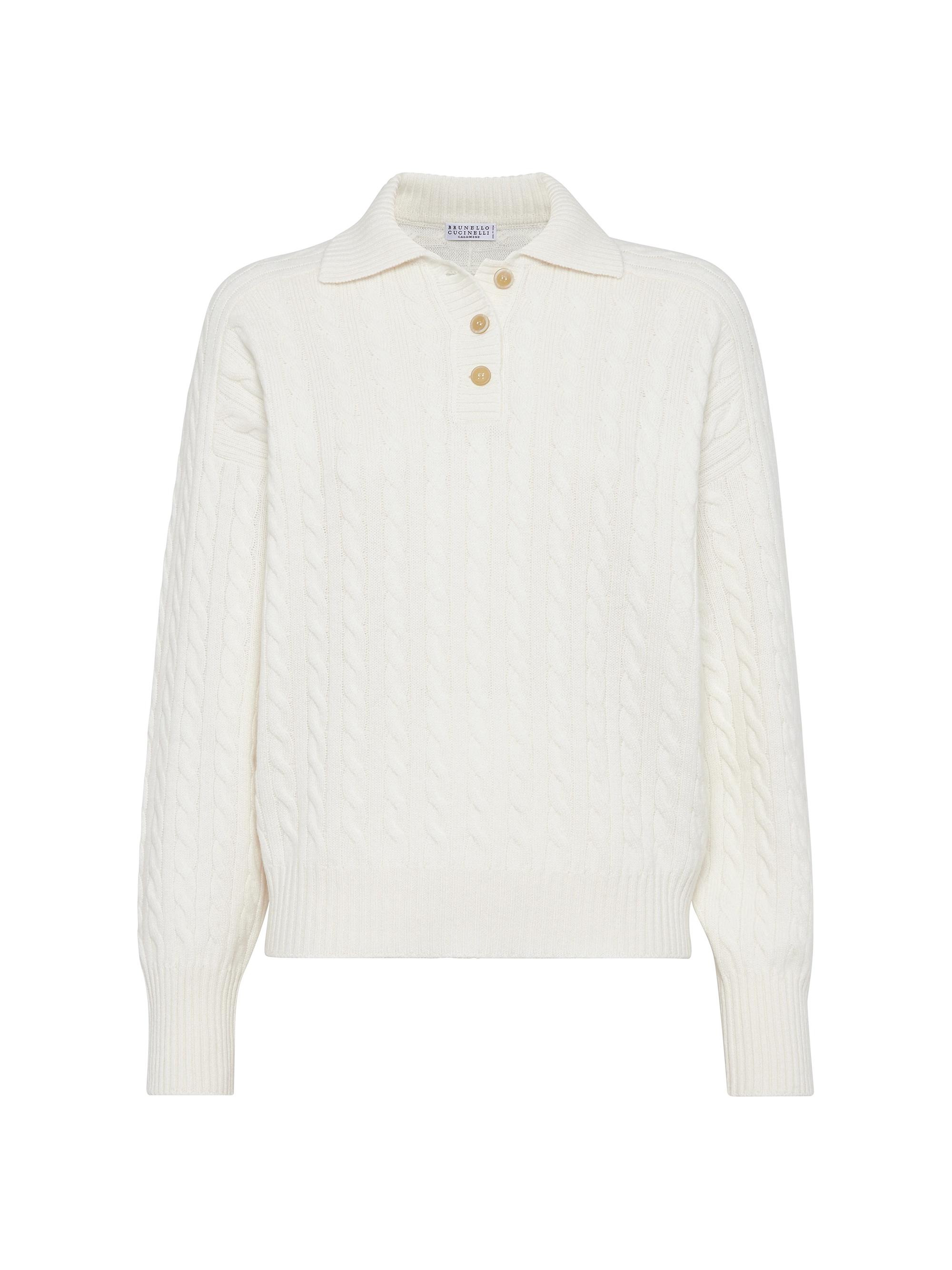 Brunello Cucinelli Women's Cashmere Cable Knit Polo Sweater - Panama