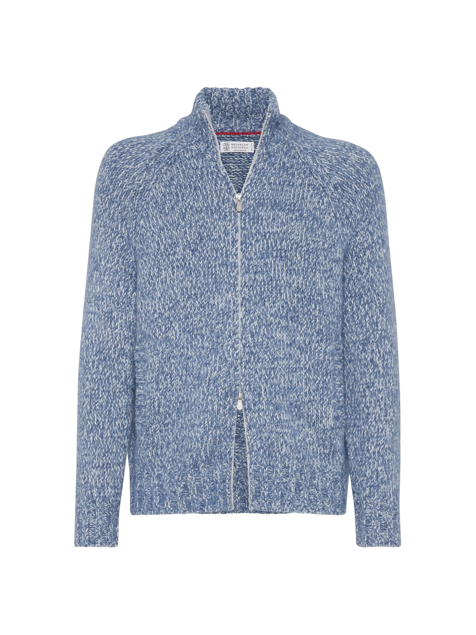 Brunello Cucinelli Men's Wool and Cashmere Cardigan with Zipper - Azure