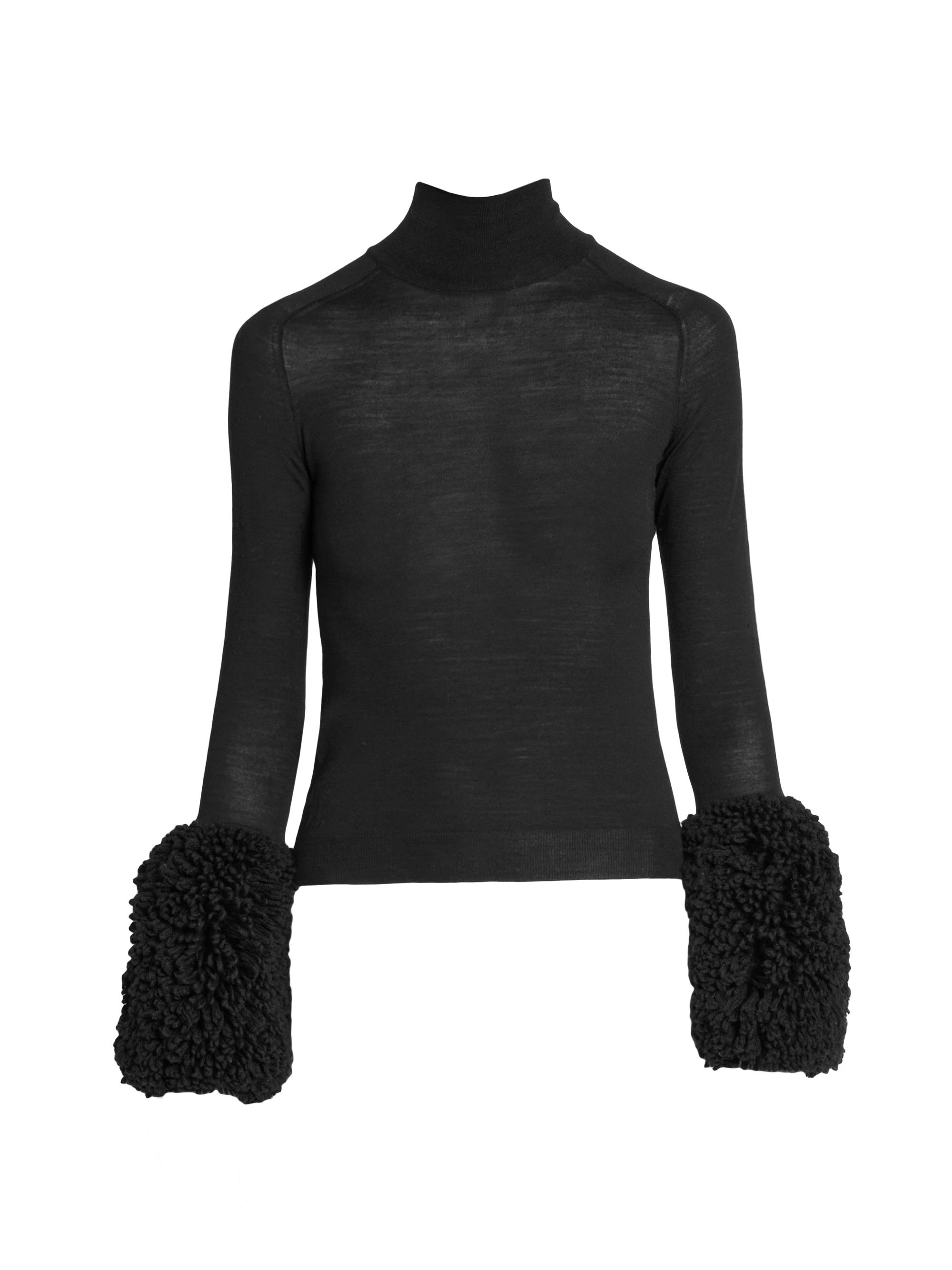 Alaïa Women's Wool Fringe-Sleeve Turtleneck Top - Noir Alaia