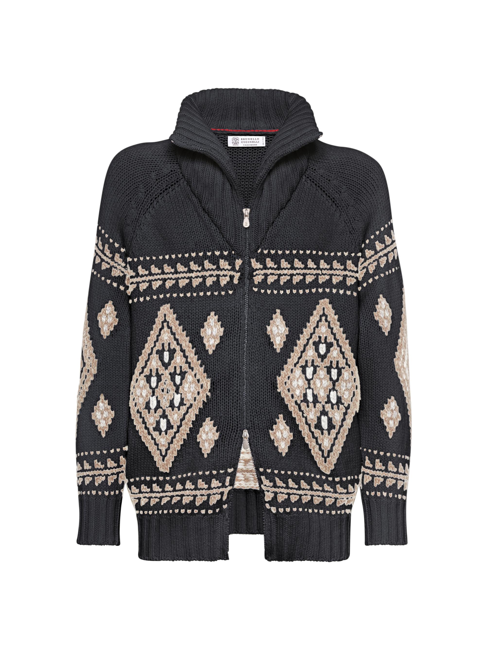 Brunello Cucinelli Men's Cardigan in Cashmere Feather Yarn with Zipper - Anthracite