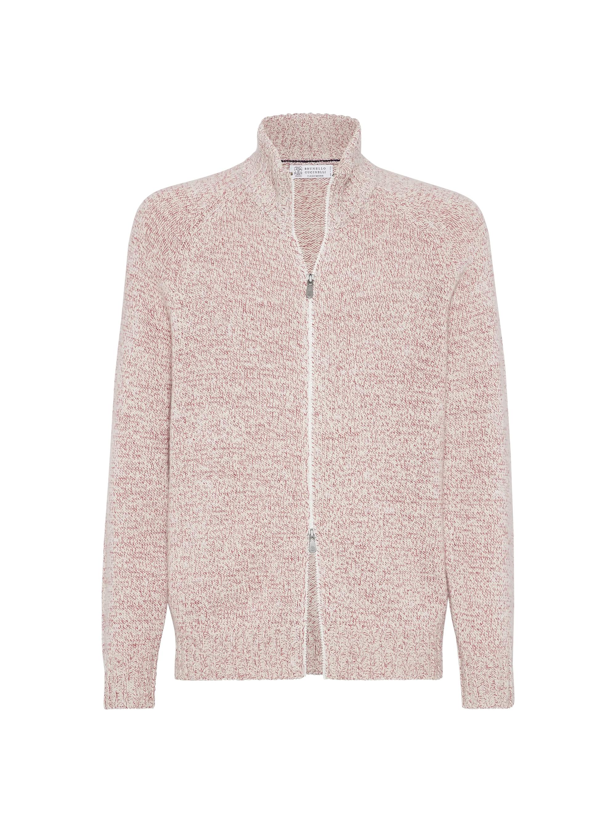 Brunello Cucinelli Men's Moulin Cashmere Cardigan with Raglan Sleeves and Zipper - Coral