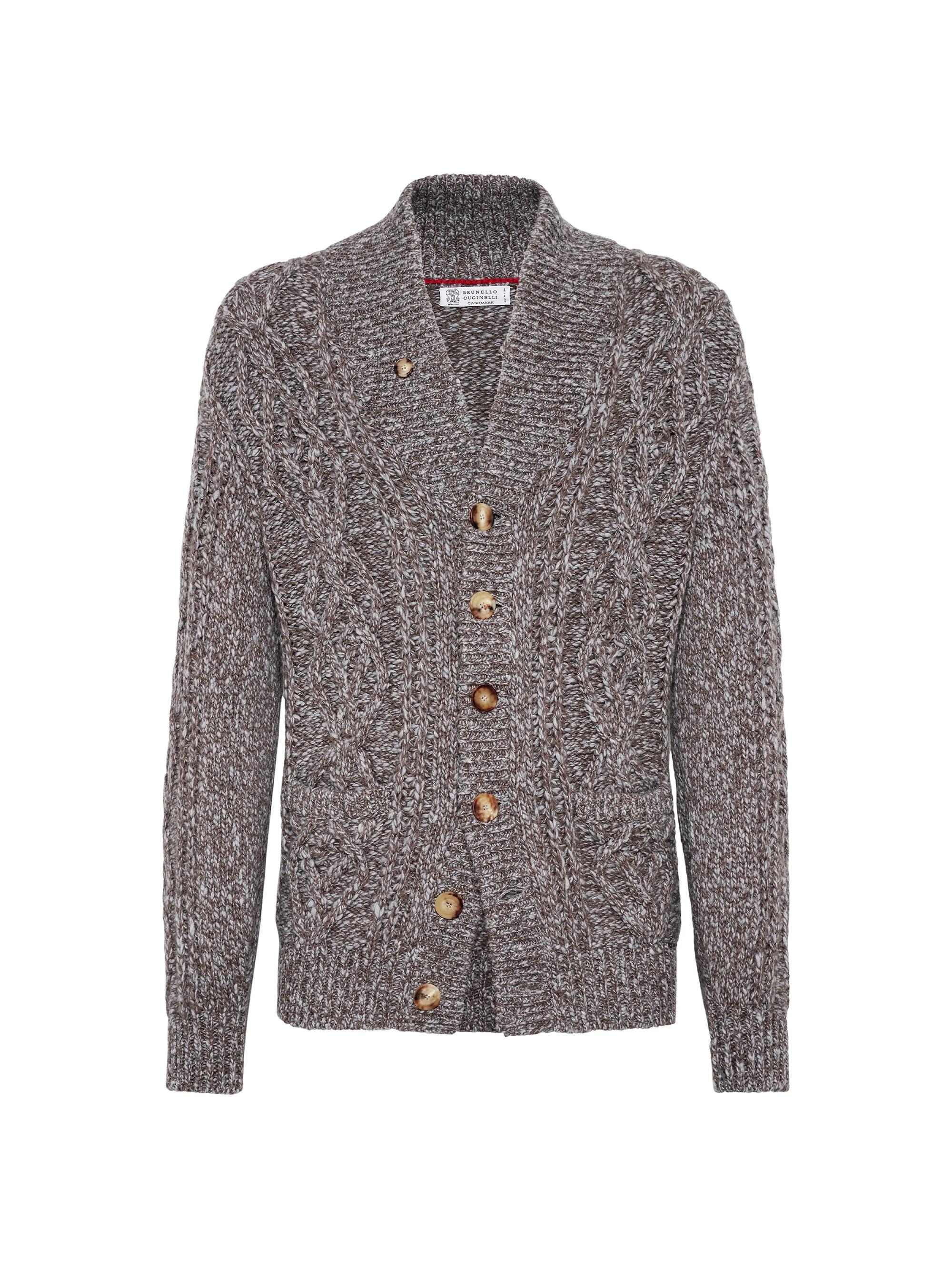 Brunello Cucinelli Men's Virgin Wool and Cashmere Cable Knit Cardigan - Brown