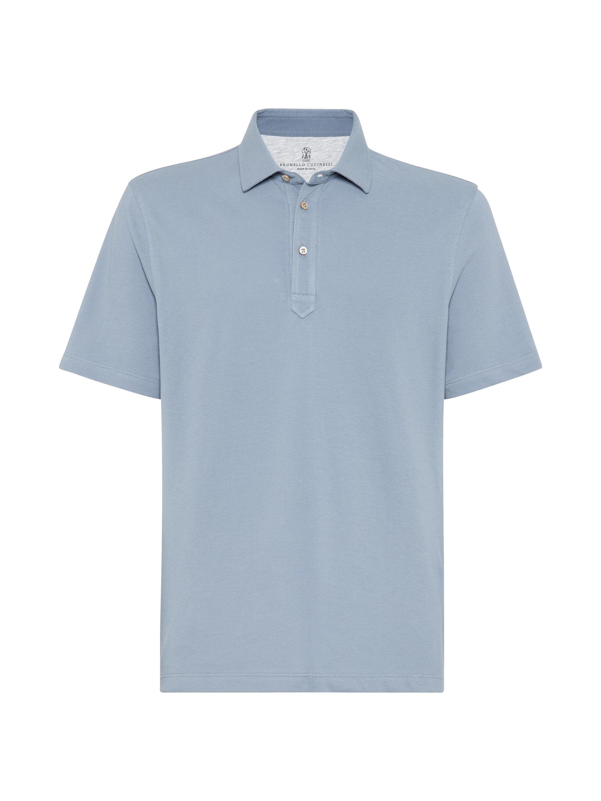 Brunello Cucinelli Men's Cotton Pique Collar Polo Shirt - Azure