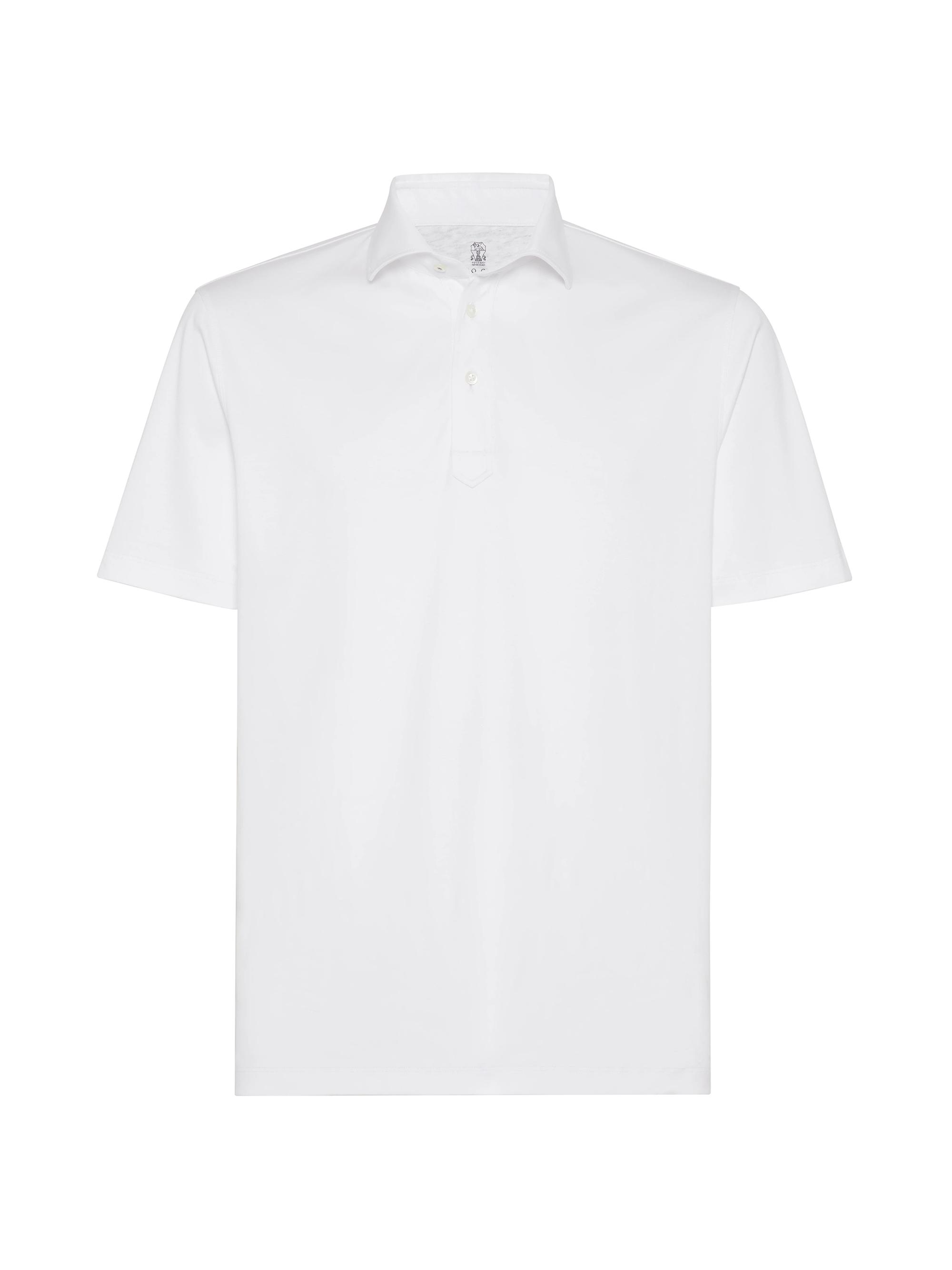 Brunello Cucinelli Men's Cotton Jersey Basic Fit Polo with Shirt Style Collar - White