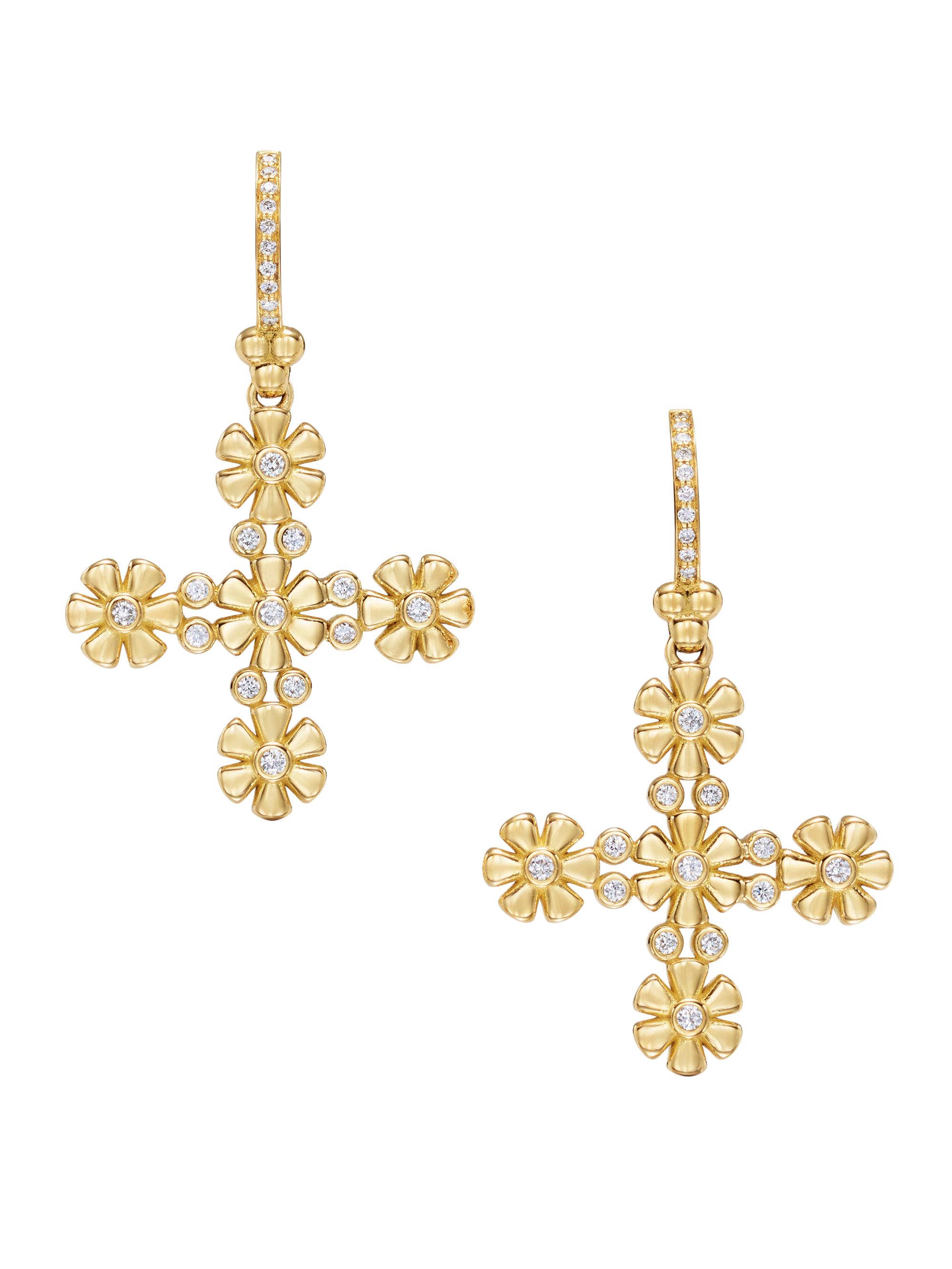 Temple St. Clair Women's Florence86 Fiori Cross 18K Yellow Gold & 0.33 TCW Diamond Earrings - Yellow Gold