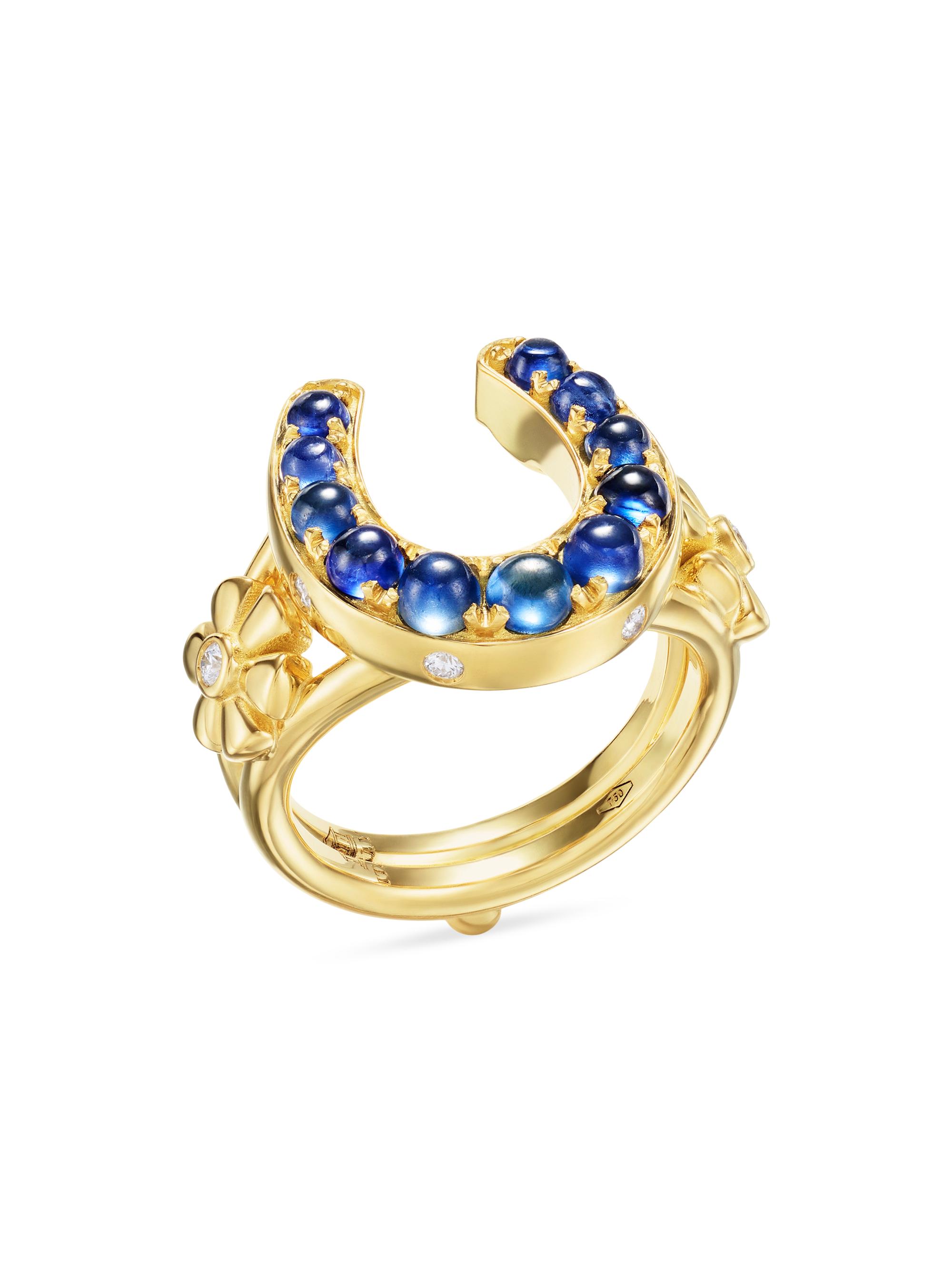 Temple St. Clair Women's Horseshoe 18K Yellow Gold, Blue Sapphire & 0.14 TCW Diamond Ring - Yellow Gold