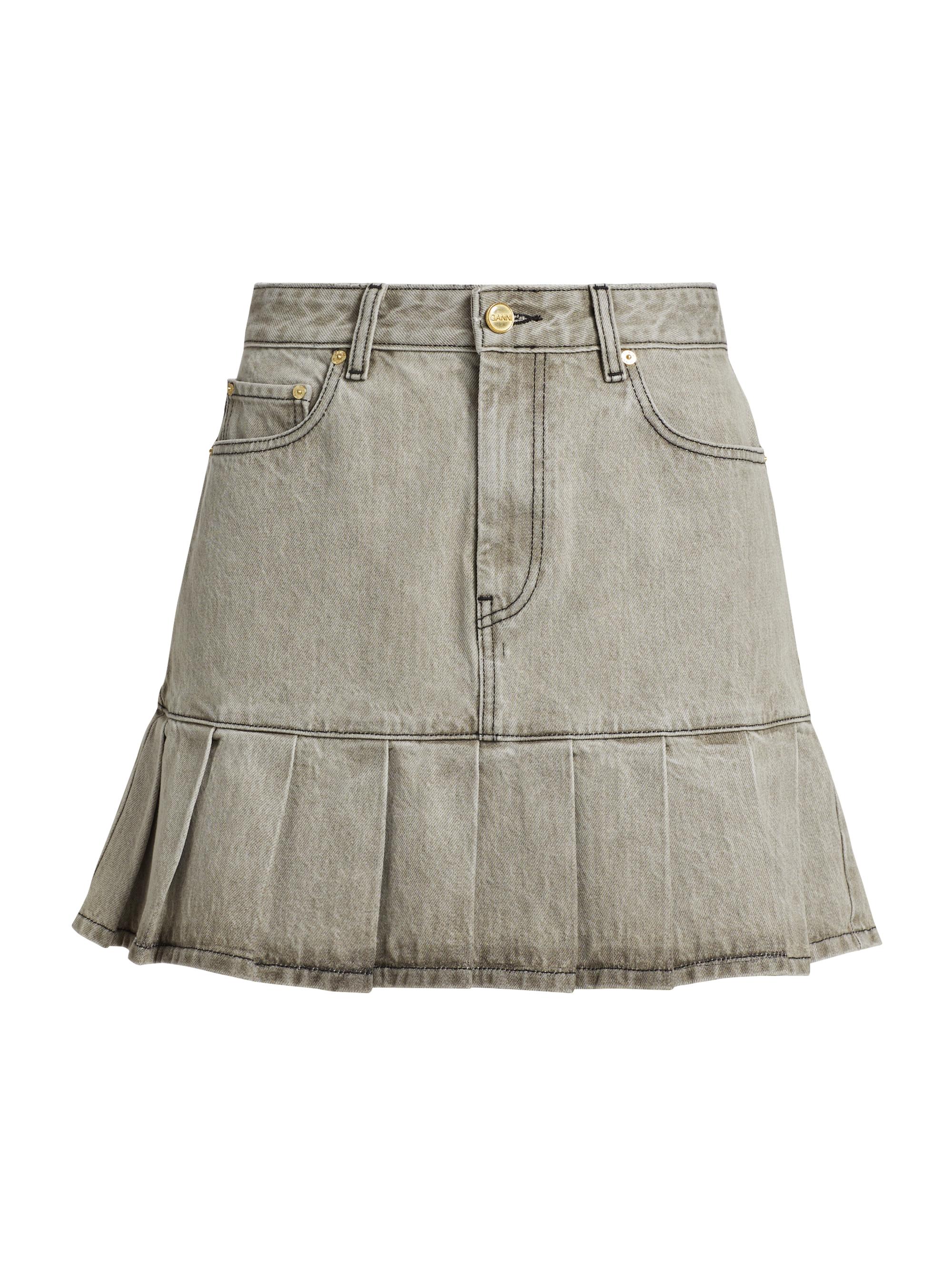 Ganni Women's Future Apparel Denim Pleated Miniskirt - Gray Quill